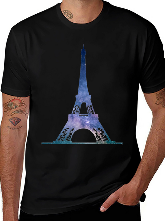 Eiffel Tower Galaxy Print T-Shirt