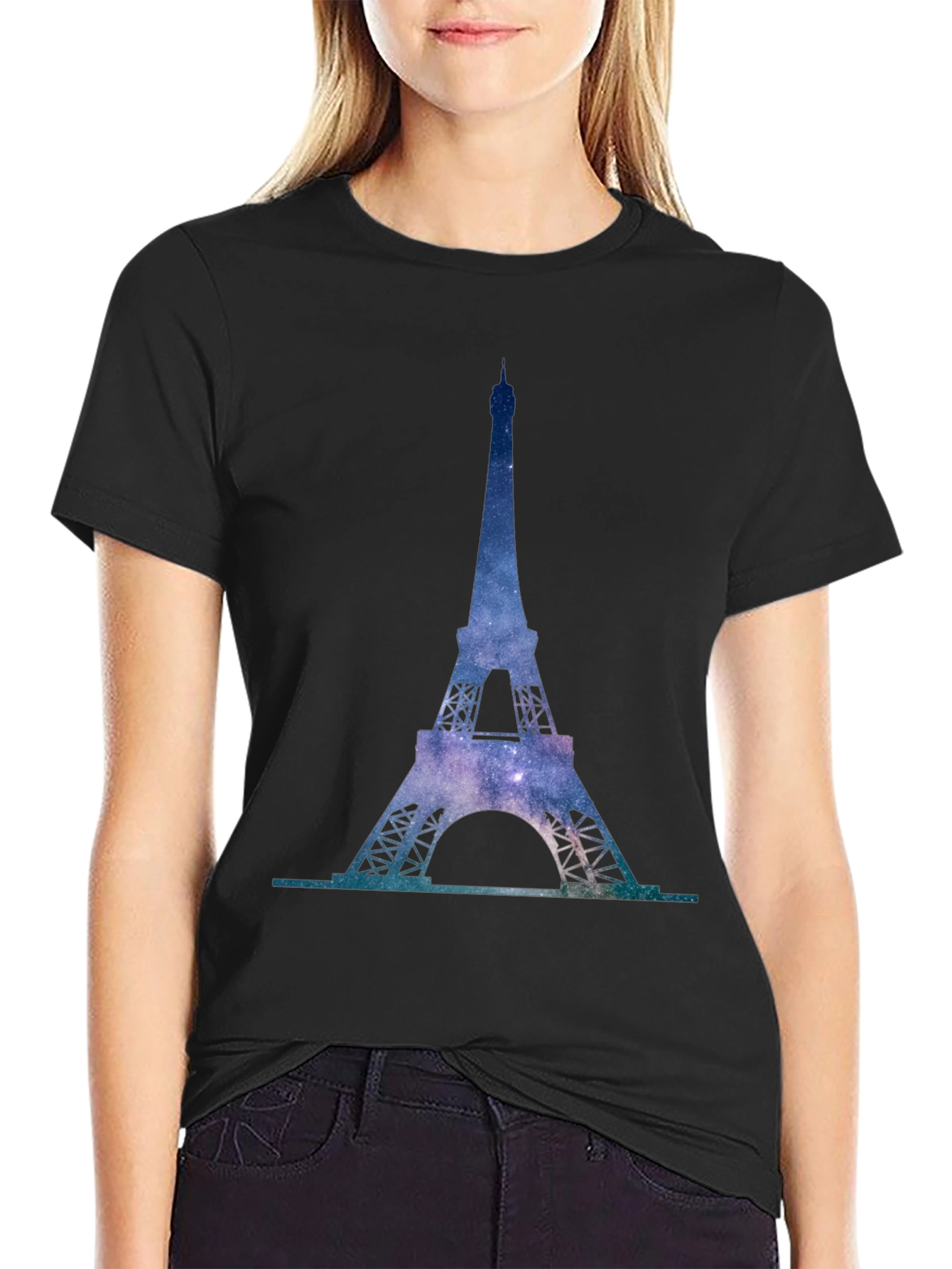 Eiffel Tower Galaxy Print T-Shirt
