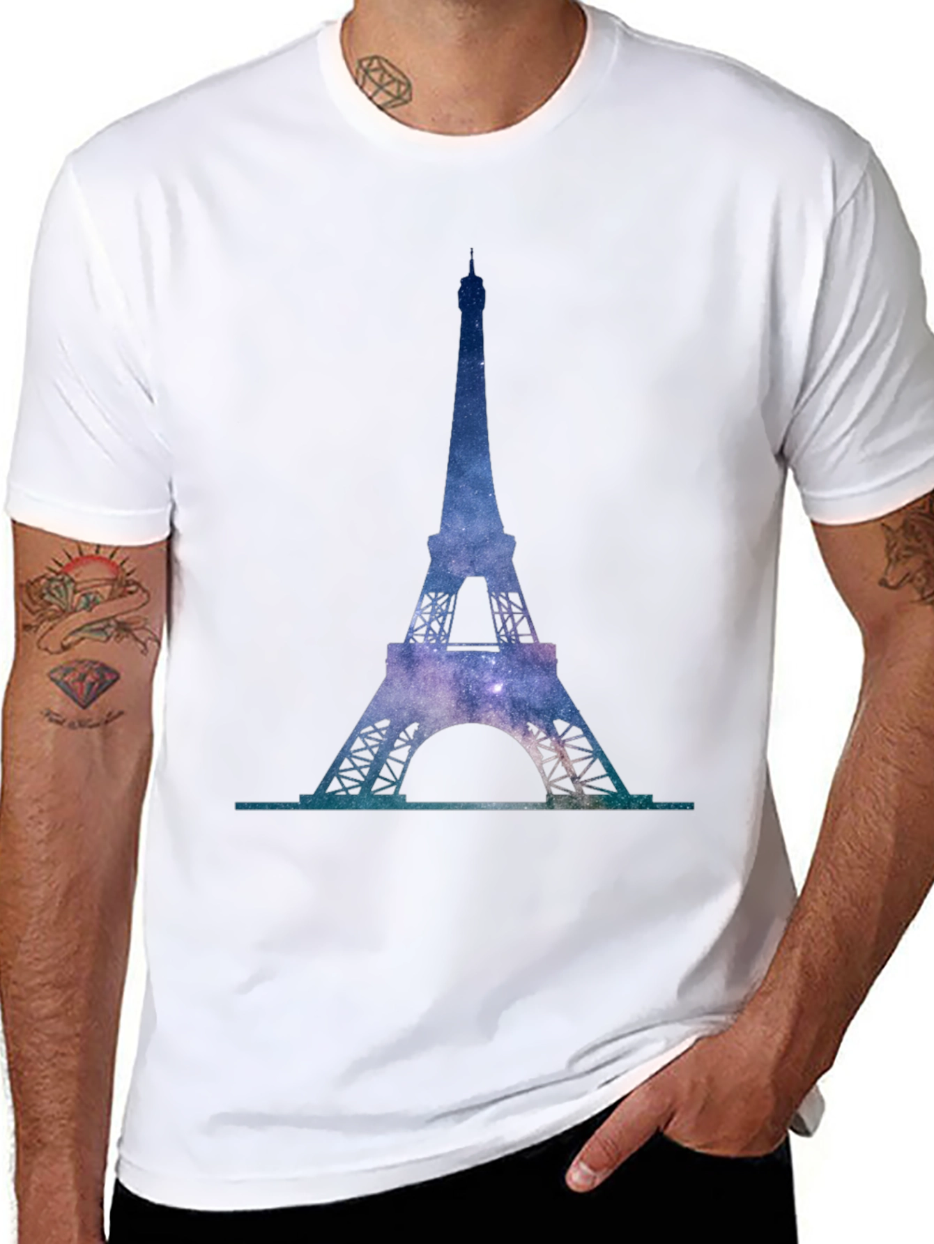 Eiffel Tower Galaxy Print T-Shirt