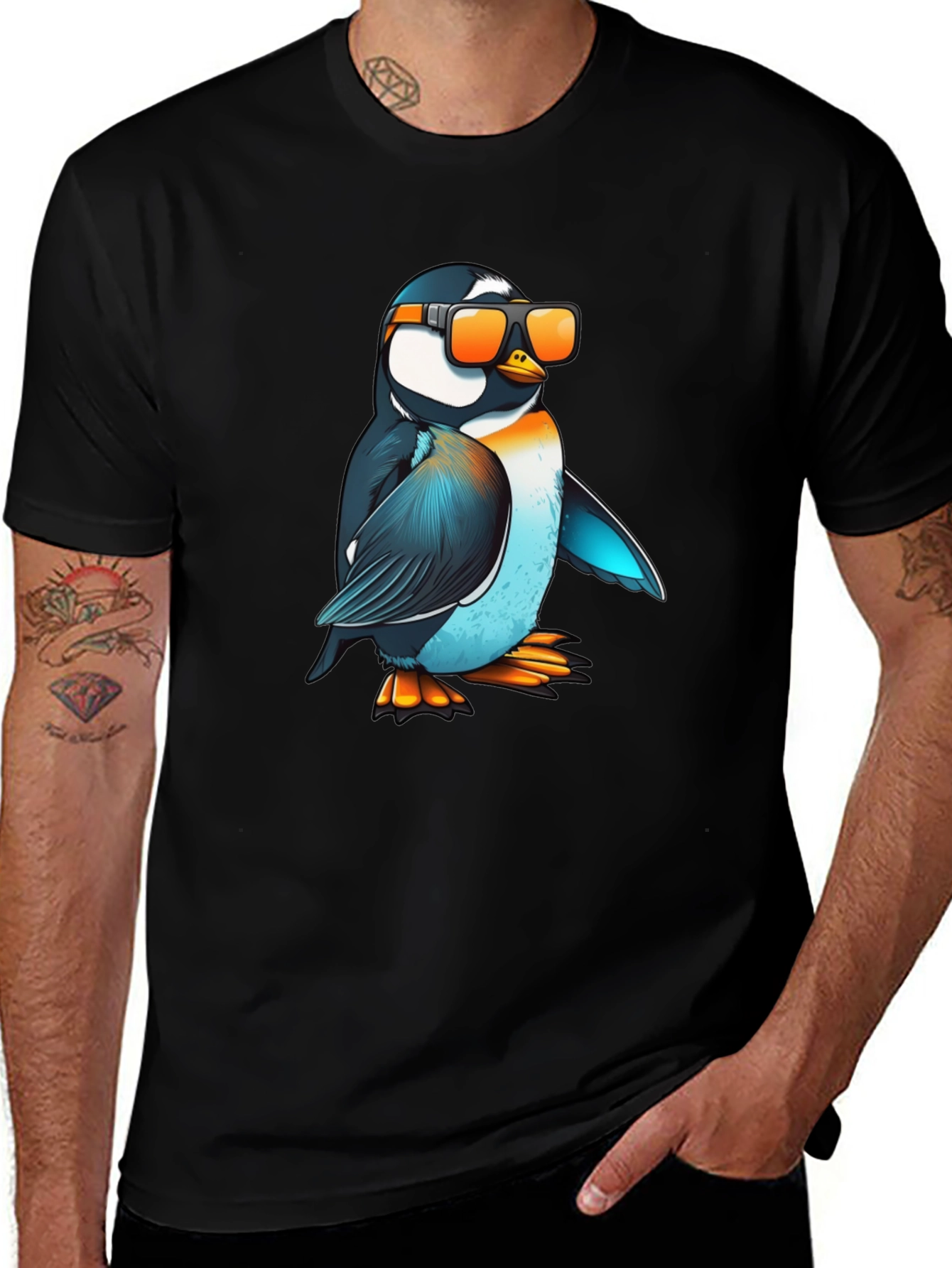 Cool Penguin Graphic T-Shirt - Black Casual Tee