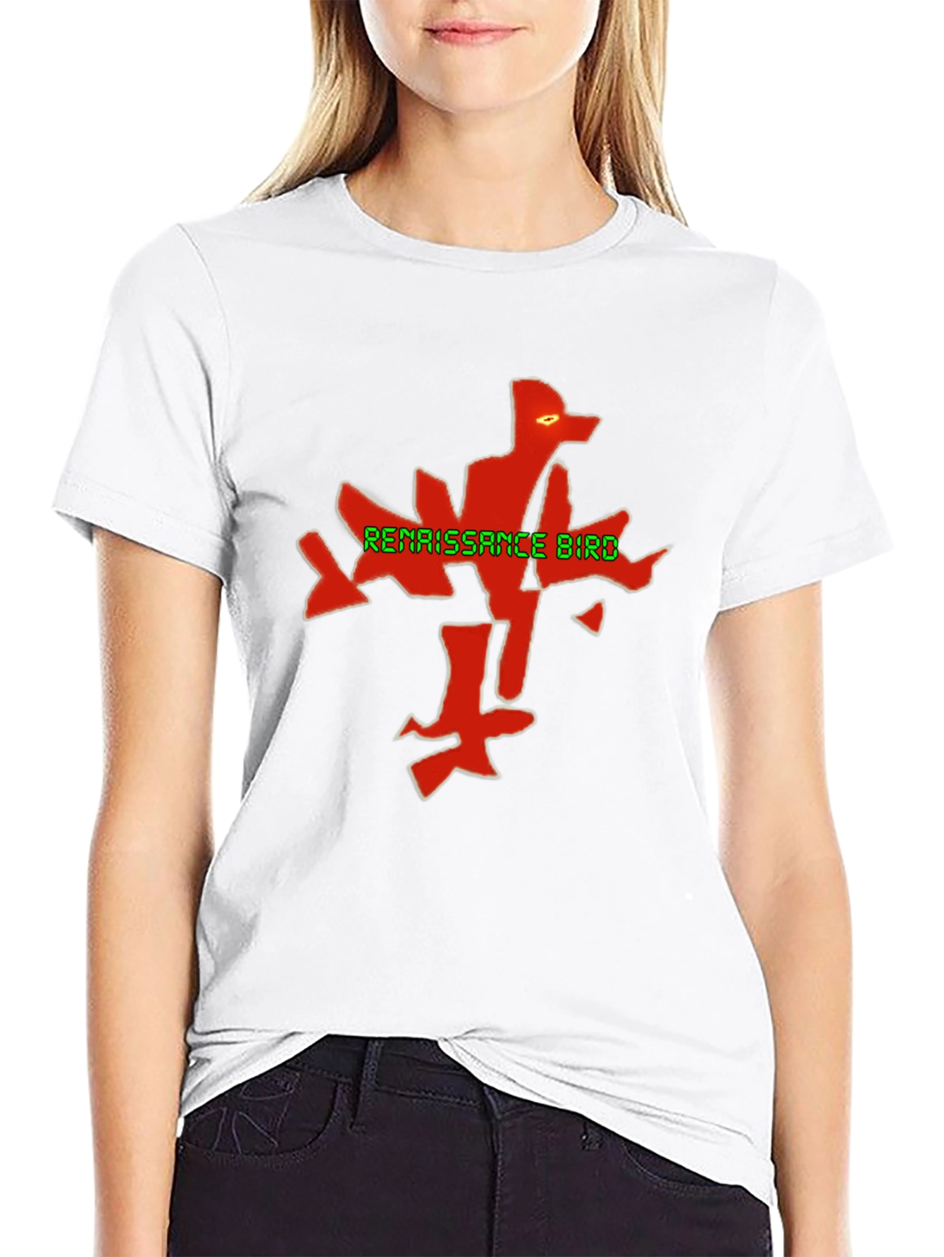 Renaissance Bird Graphic Tee - Black Cotton Blend