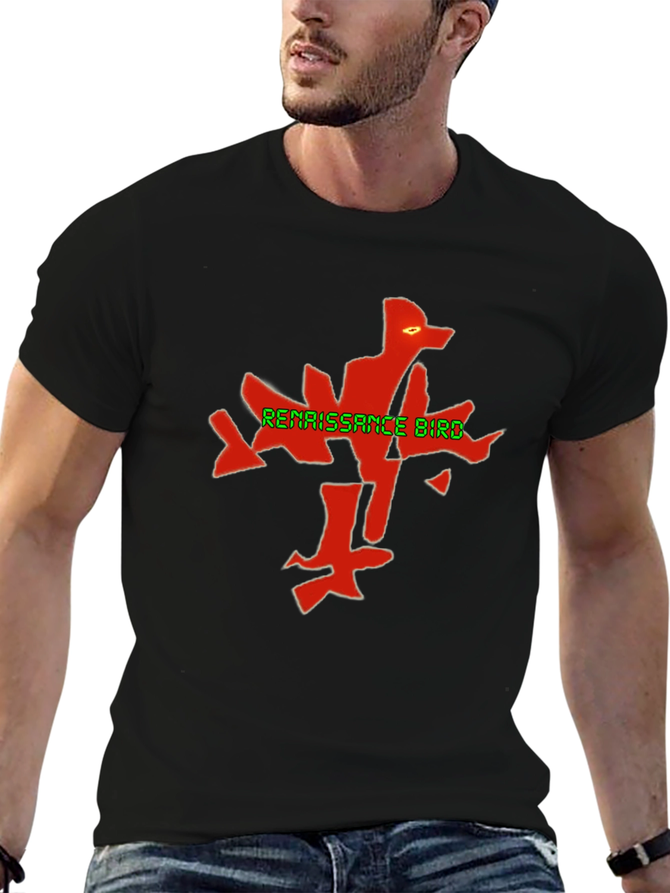 Renaissance Bird Graphic Tee - Black Cotton Blend