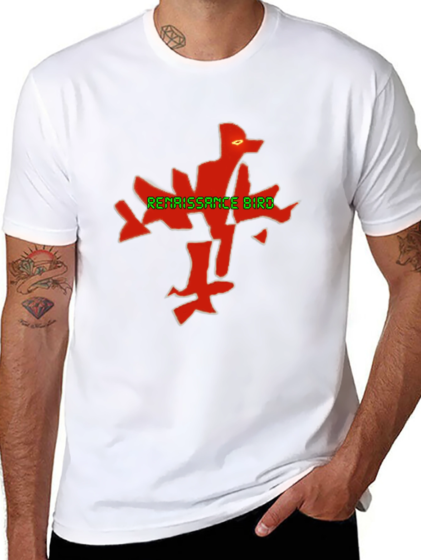 Renaissance Bird Graphic Tee - Black Cotton Blend
