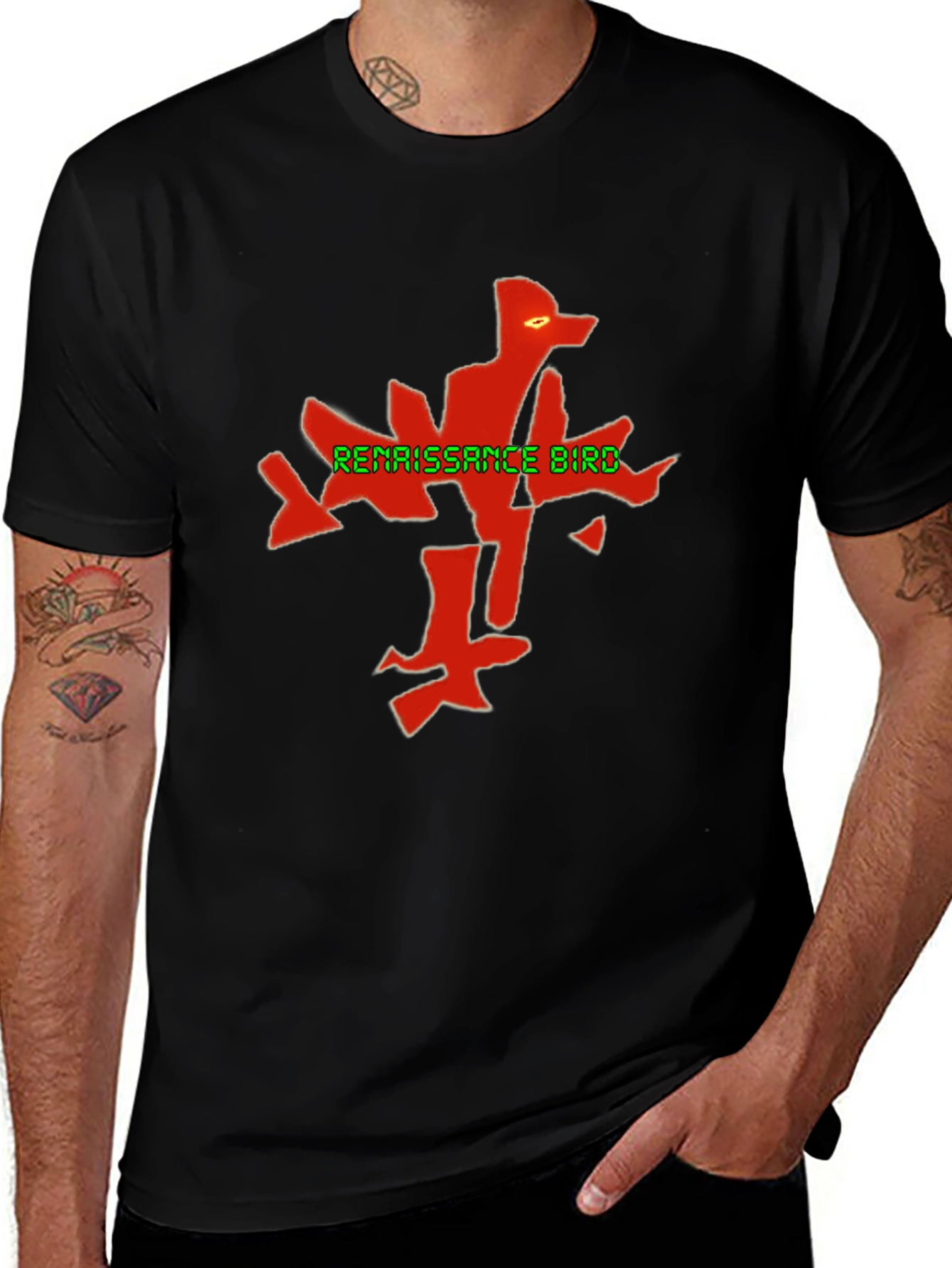 Renaissance Bird Graphic Tee - Black Cotton Blend
