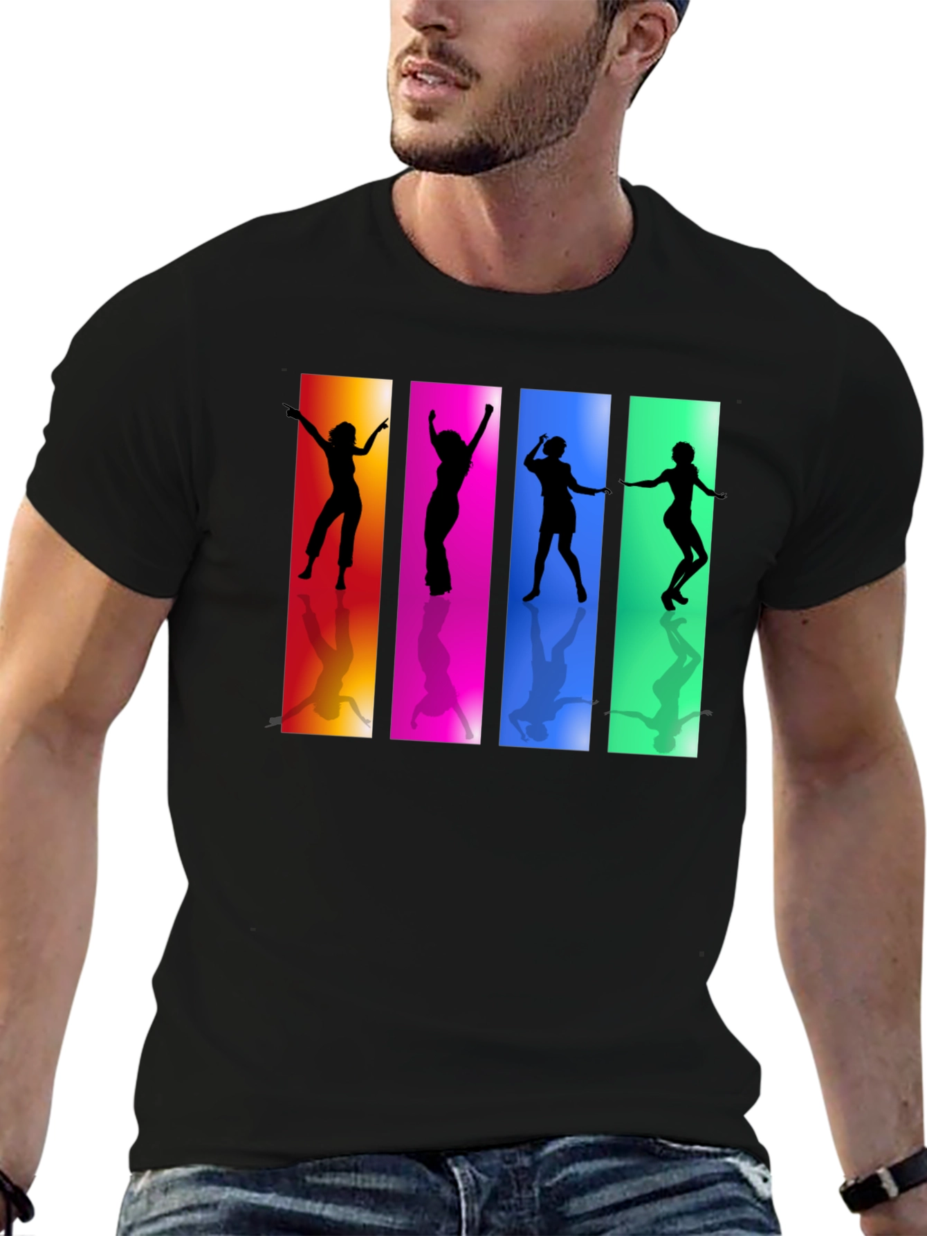Retro Dance Silhouette Graphic Black T-Shirt