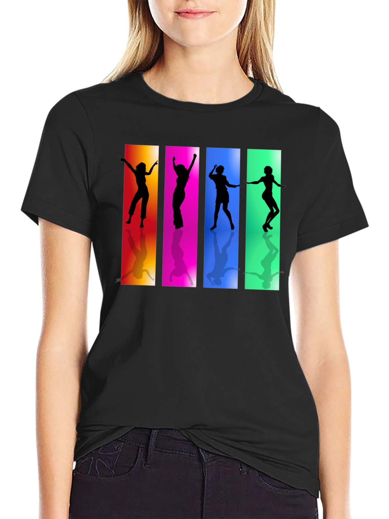 Retro Dance Silhouette Graphic Black T-Shirt