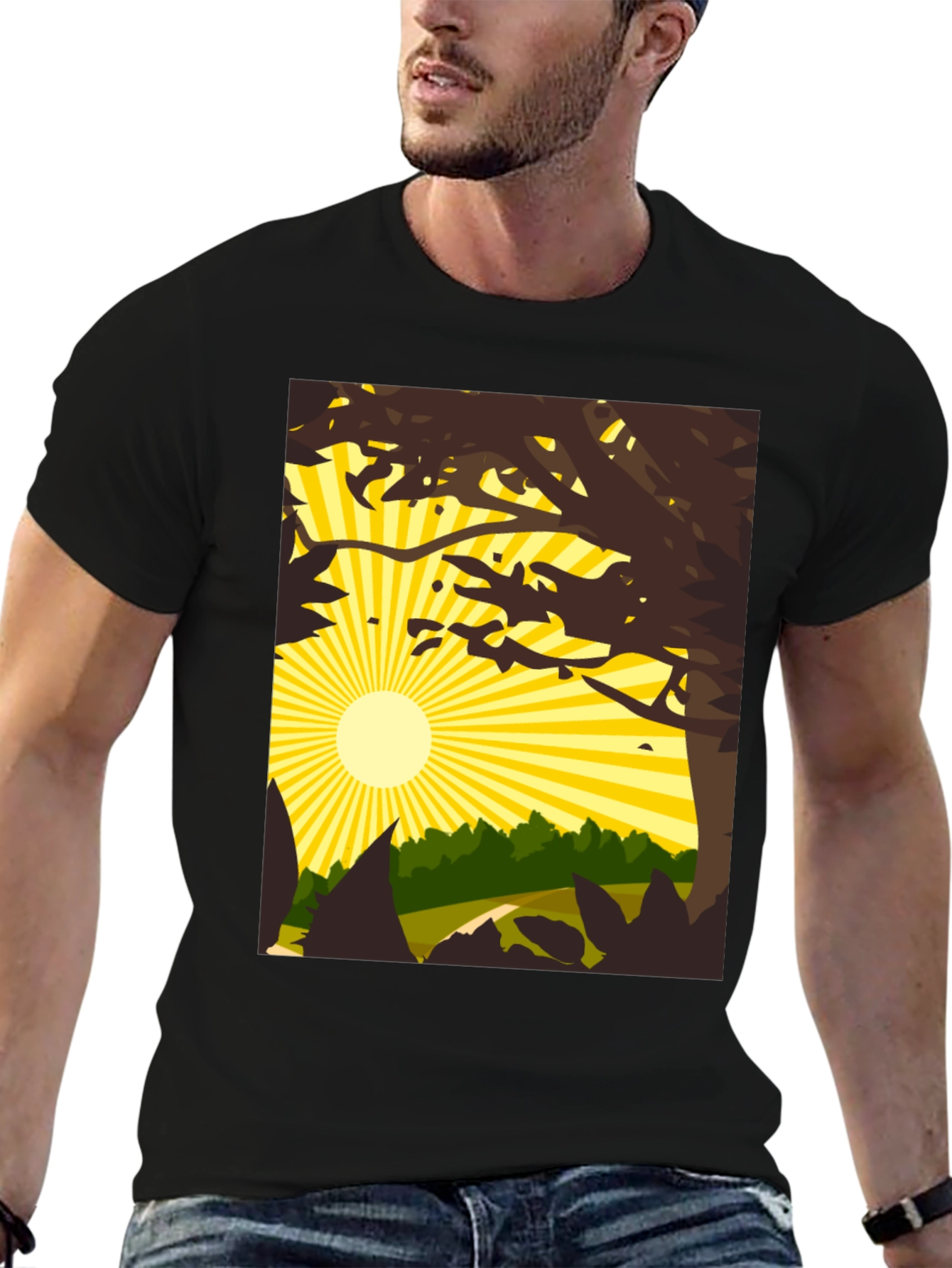Nature Scene Graphic Tee - Black