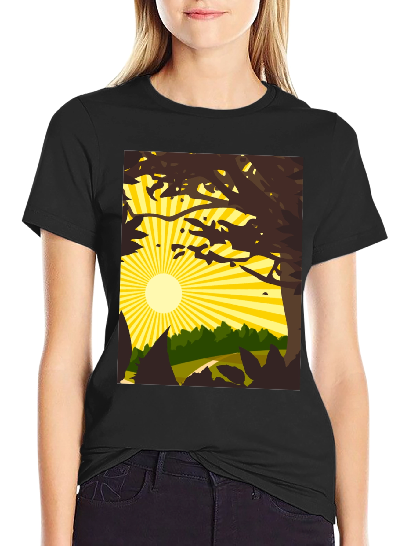 Nature Scene Graphic Tee - Black