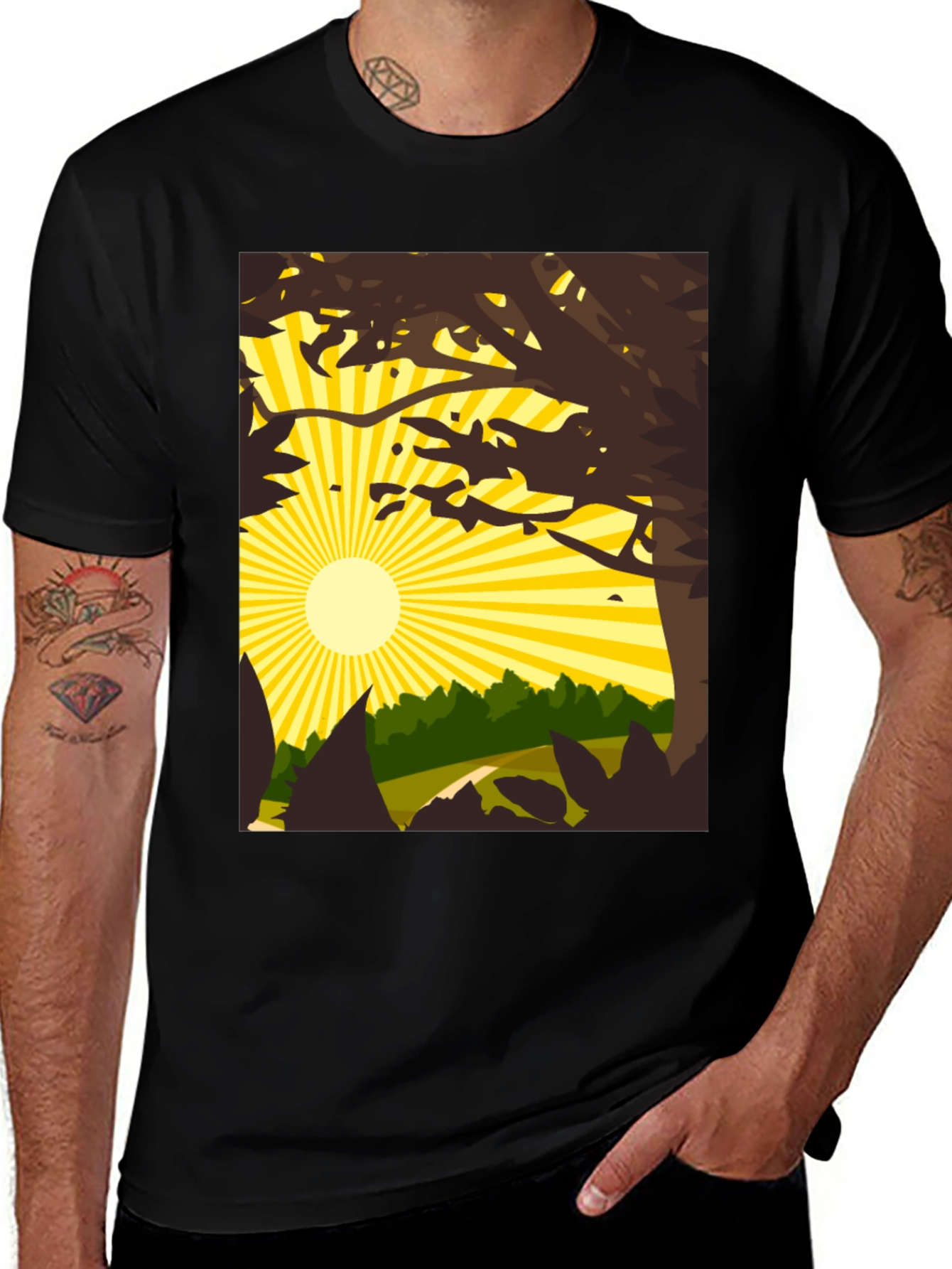 Nature Scene Graphic Tee - Black
