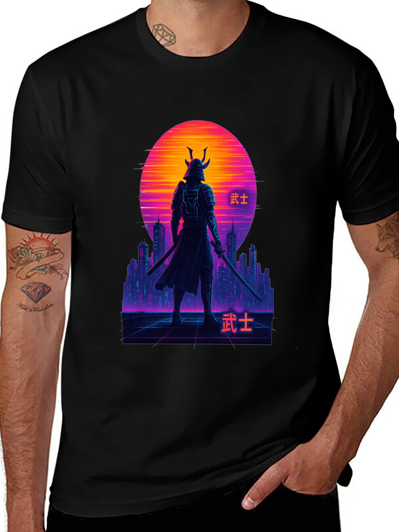 Cyberpunk Samurai T-Shirt - Futuristic Warrior Design