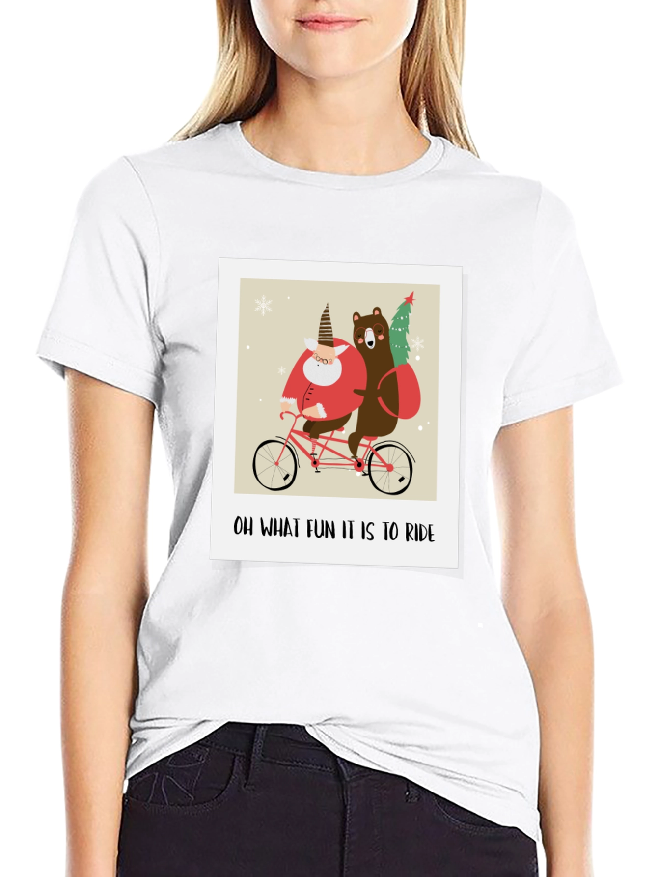 Funny Christmas Bear & Santa Bike Ride Graphic Tee