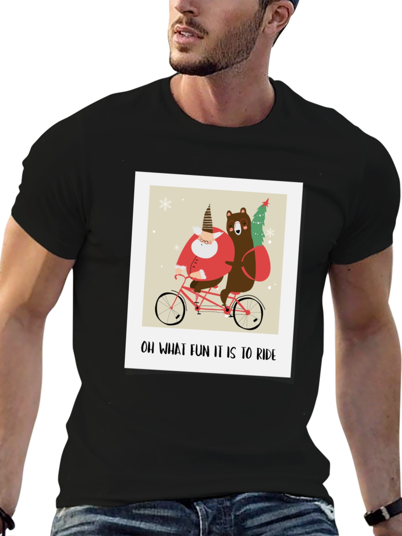 Funny Christmas Bear & Santa Bike Ride Graphic Tee