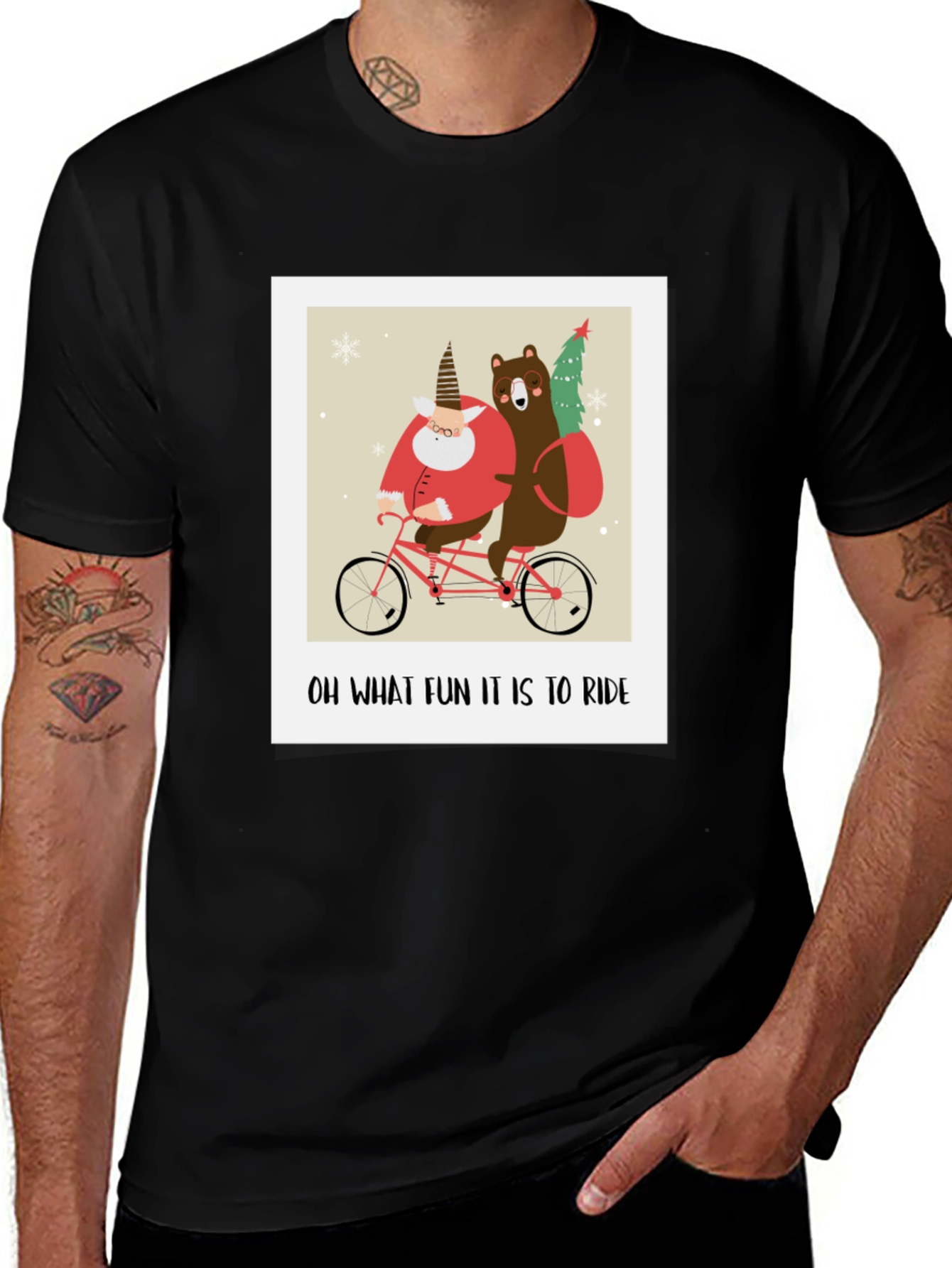 Funny Christmas Bear & Santa Bike Ride Graphic Tee