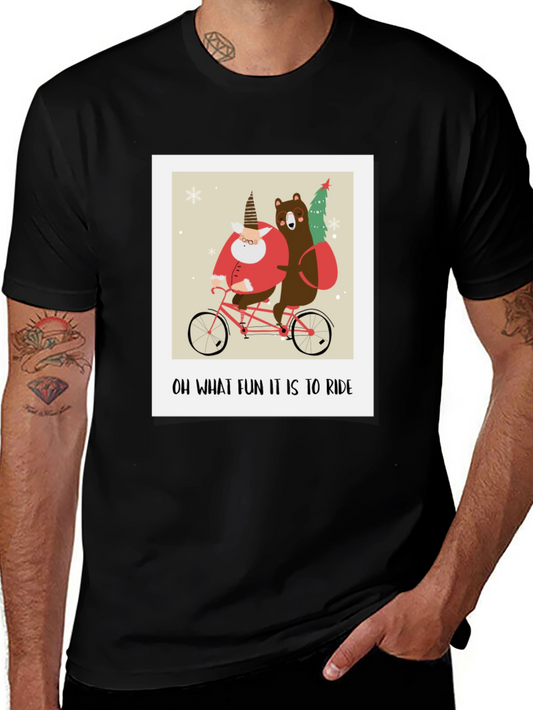 Funny Christmas Bear & Santa Bike Ride Graphic Tee