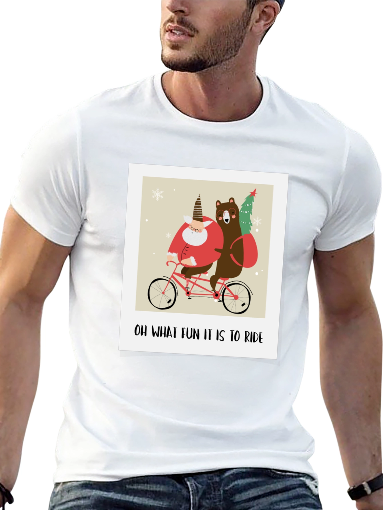 Funny Christmas Bear & Santa Bike Ride Graphic Tee