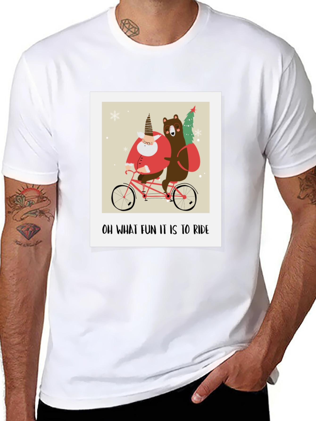 Funny Christmas Bear & Santa Bike Ride Graphic Tee
