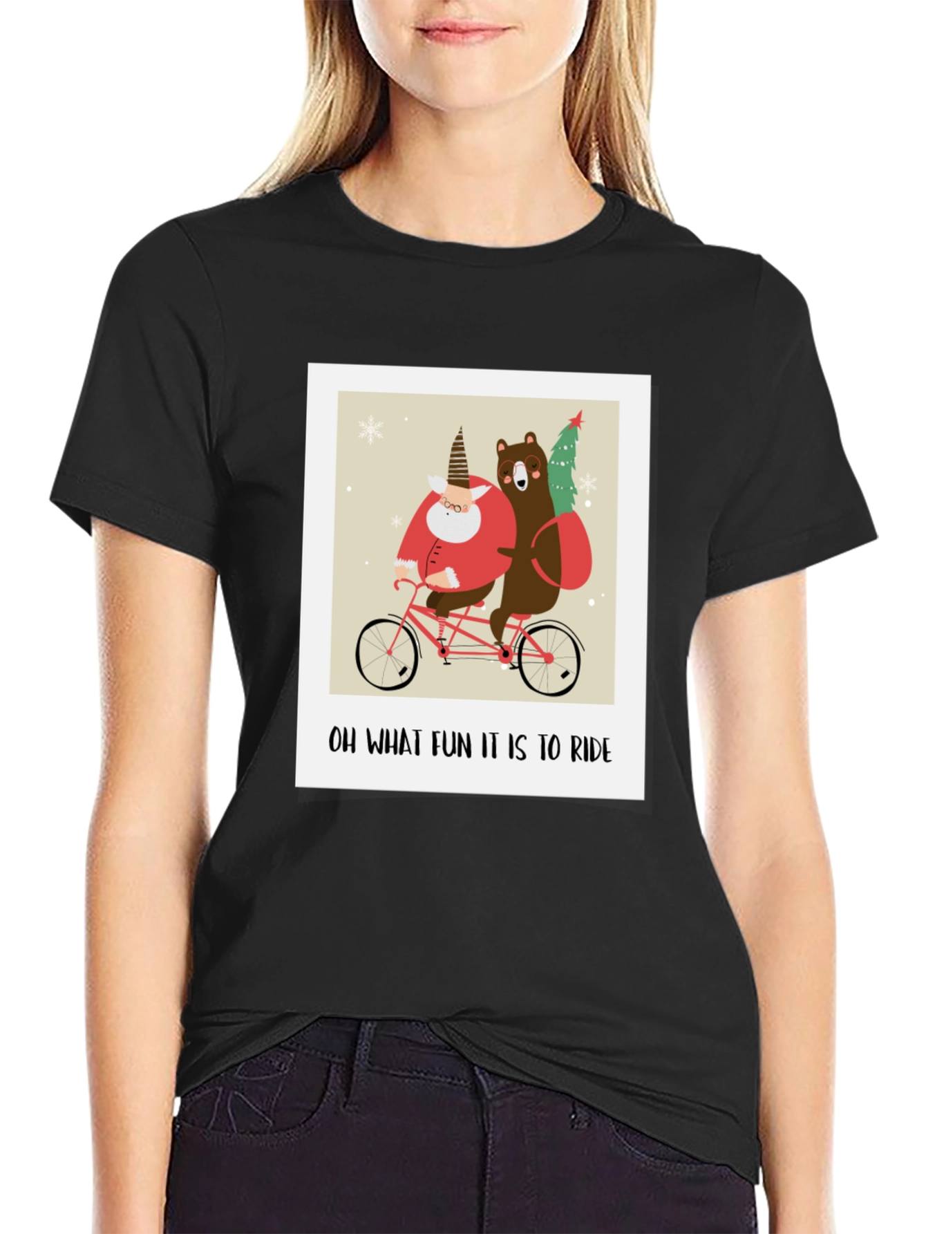 Funny Christmas Bear & Santa Bike Ride Graphic Tee