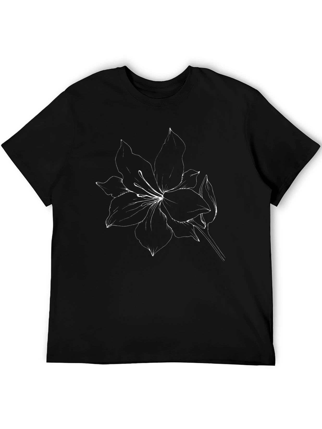 Floral Line Art T-Shirt - Black