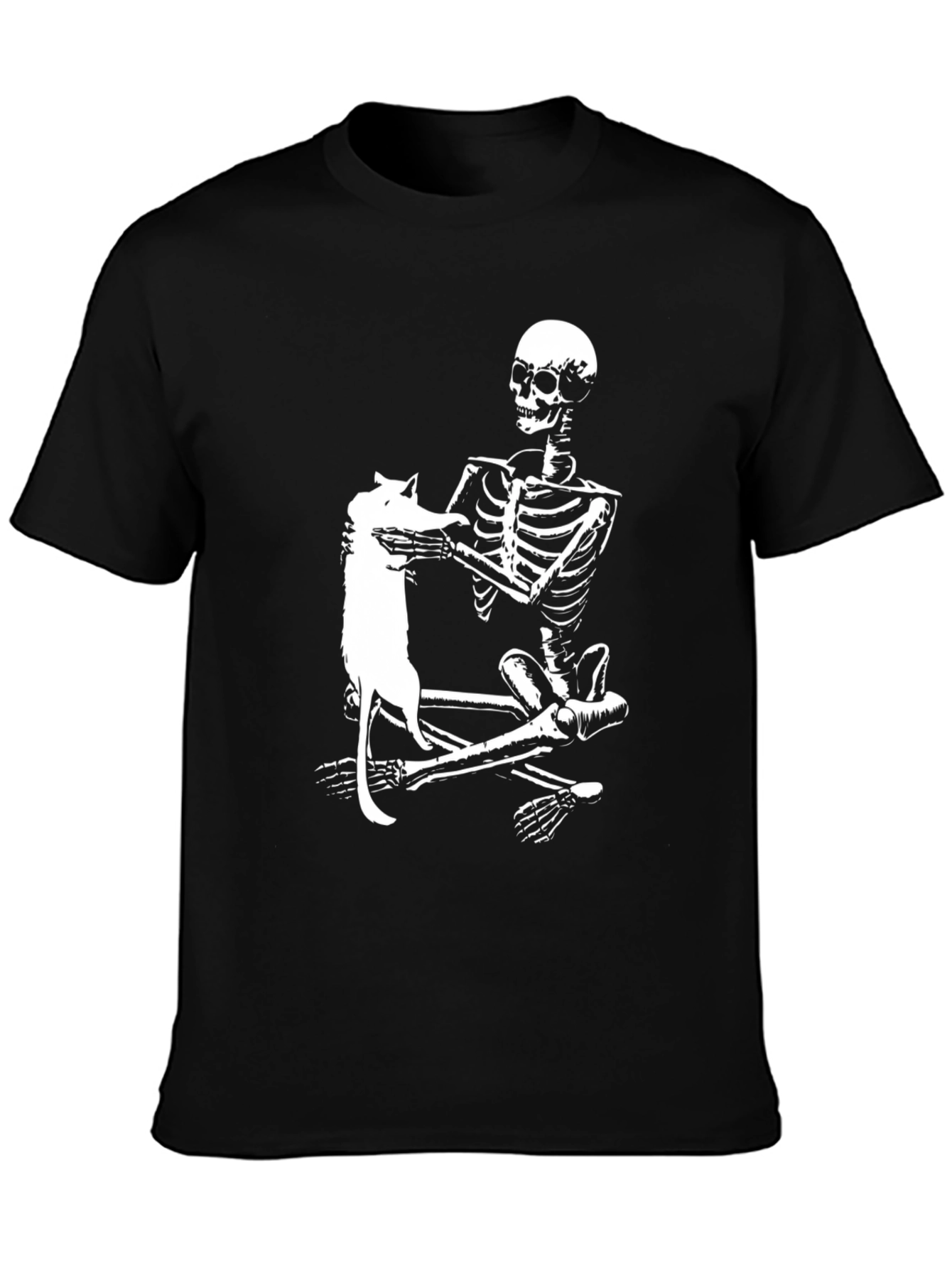 Skeleton & Cat Graphic Tee - Black