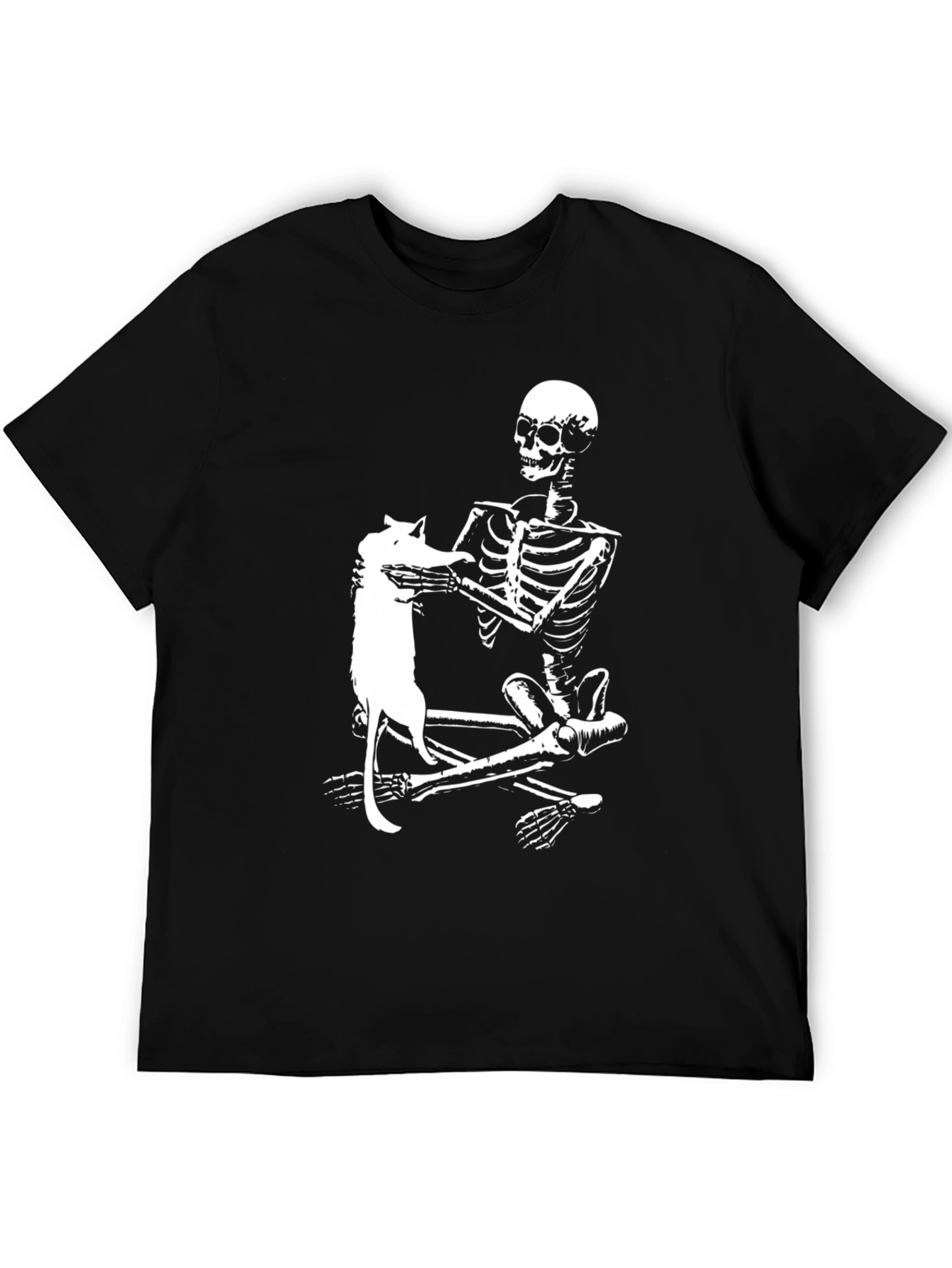 Skeleton & Cat Graphic Tee - Black