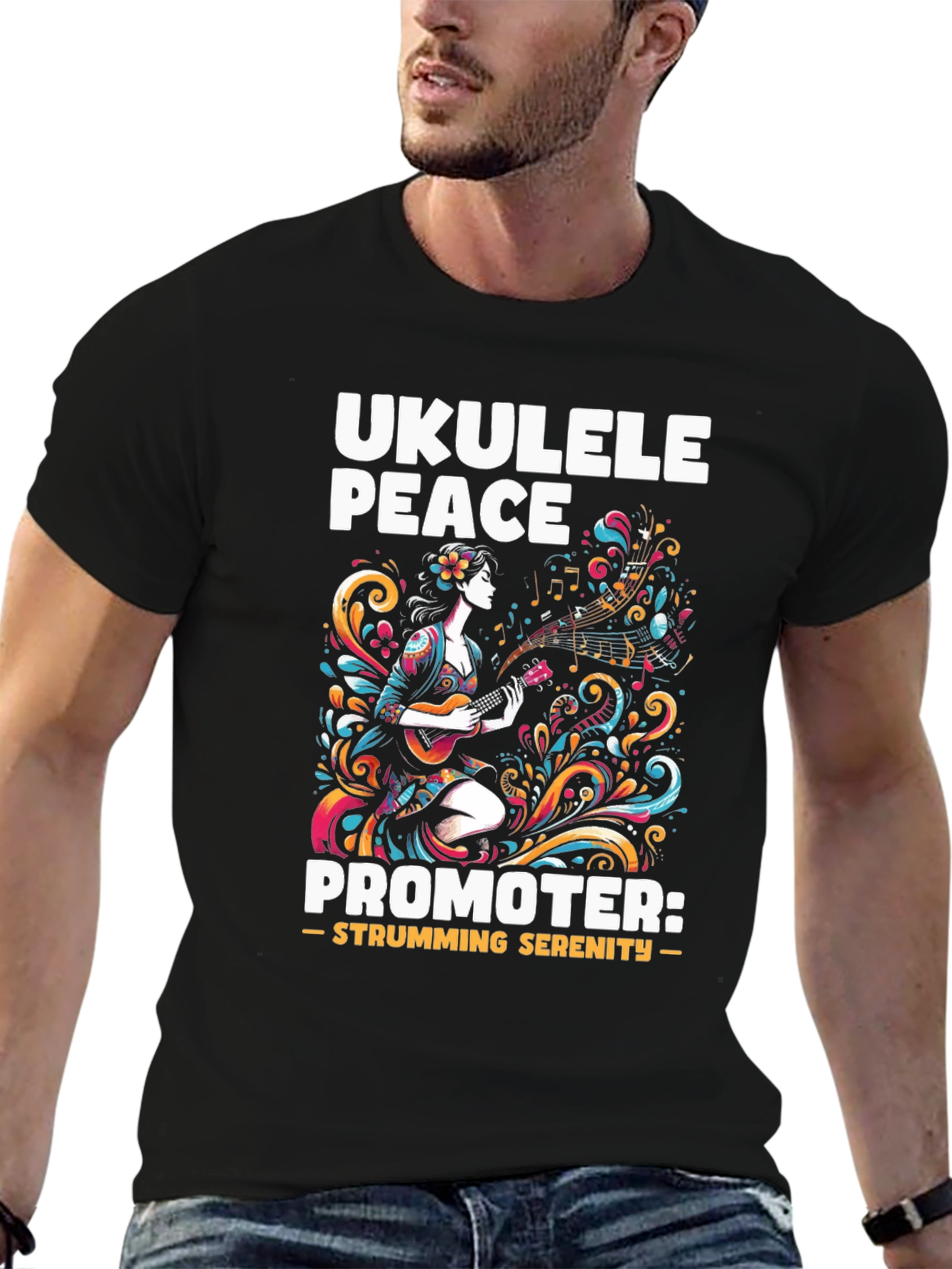 Ukulele Peace Promoter Black T-Shirt