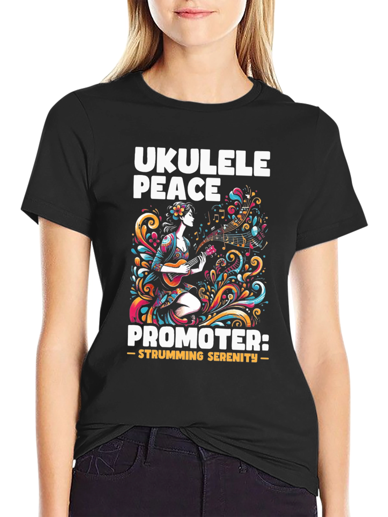 Ukulele Peace Promoter Black T-Shirt
