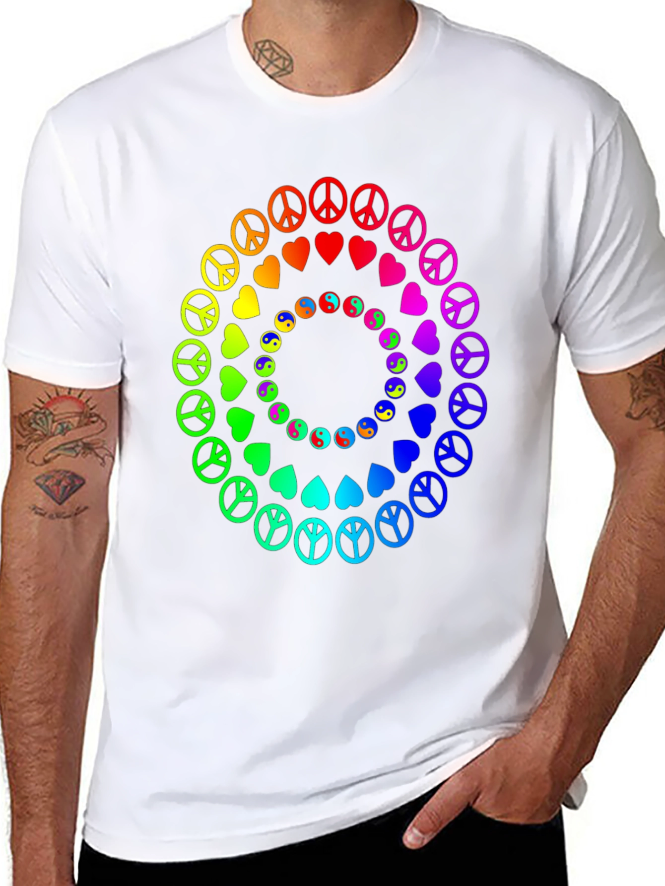 Rainbow Peace & Love Circle Graphic Tee