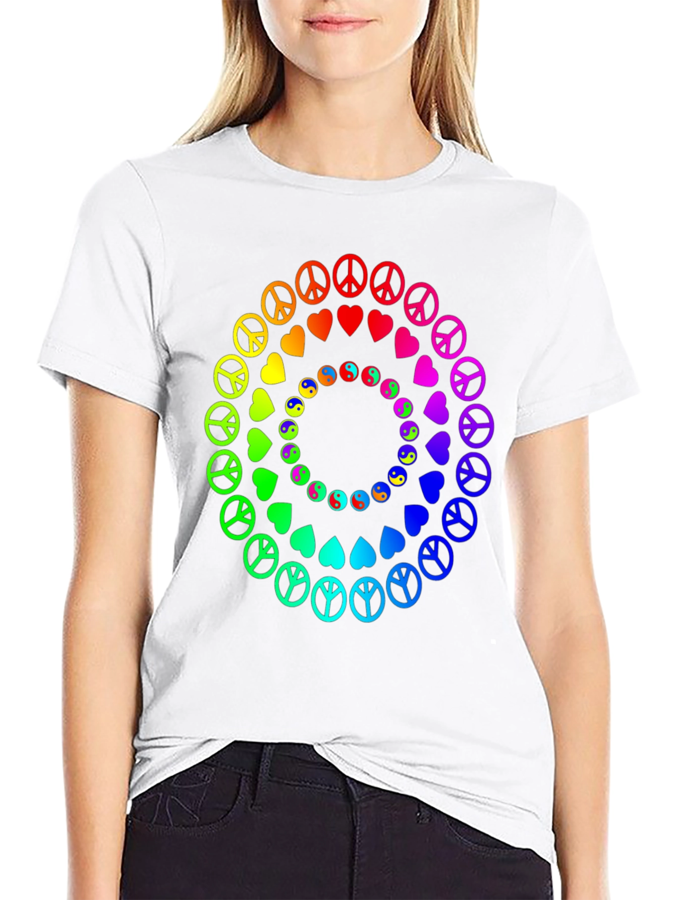 Rainbow Peace & Love Circle Graphic Tee