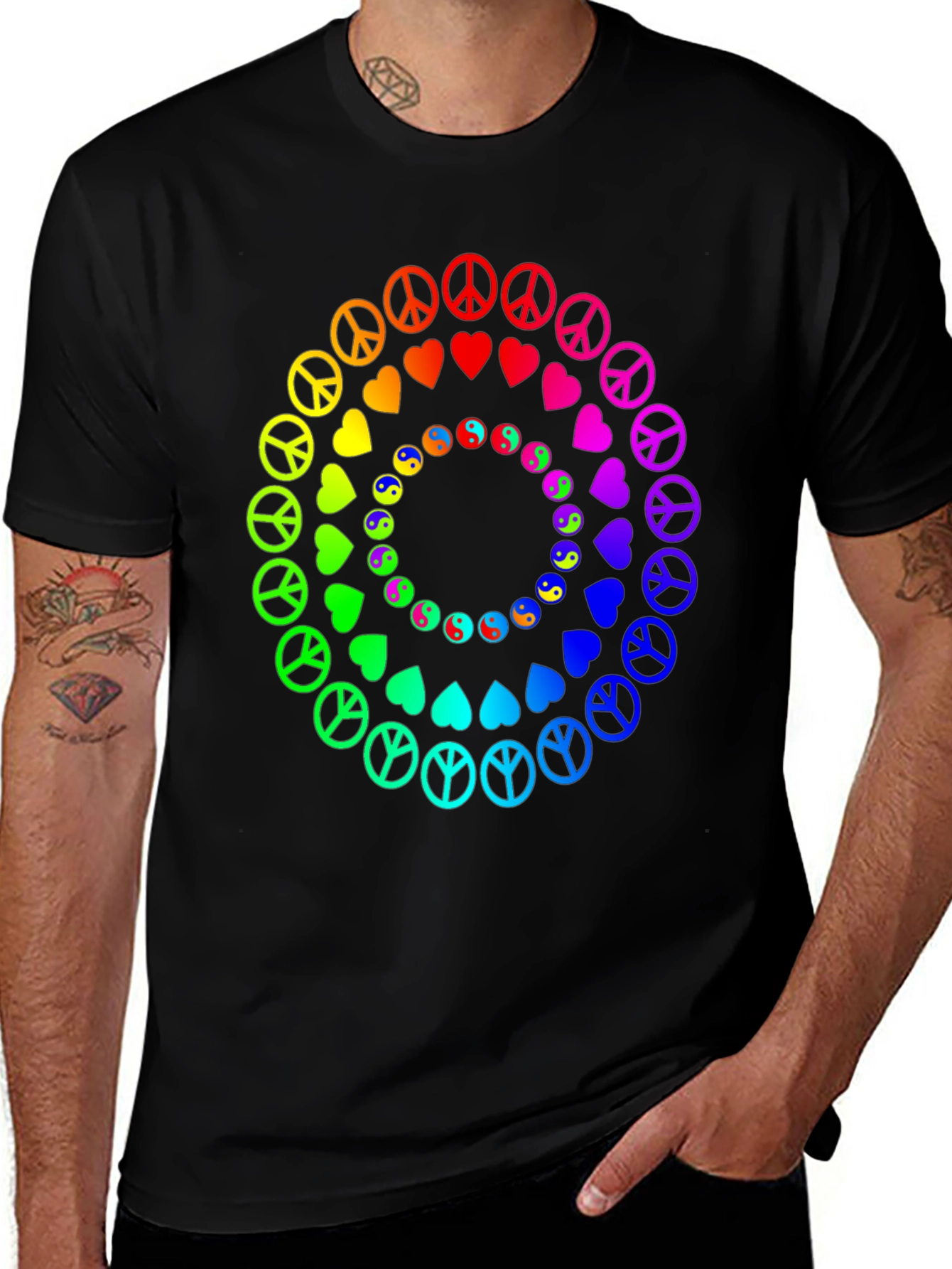 Rainbow Peace & Love Circle Graphic Tee