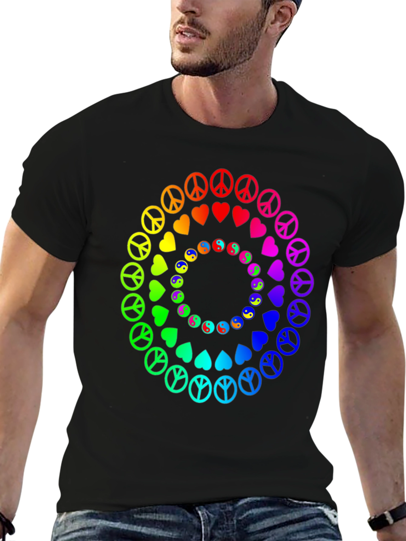 Rainbow Peace & Love Circle Graphic Tee