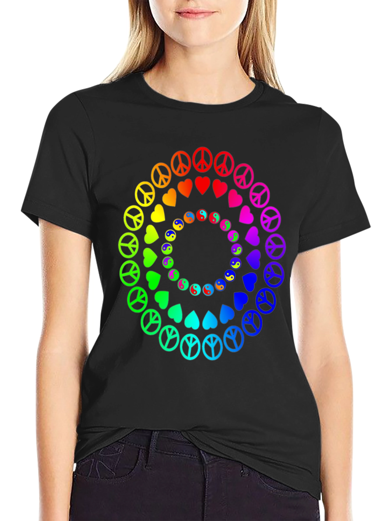 Rainbow Peace & Love Circle Graphic Tee