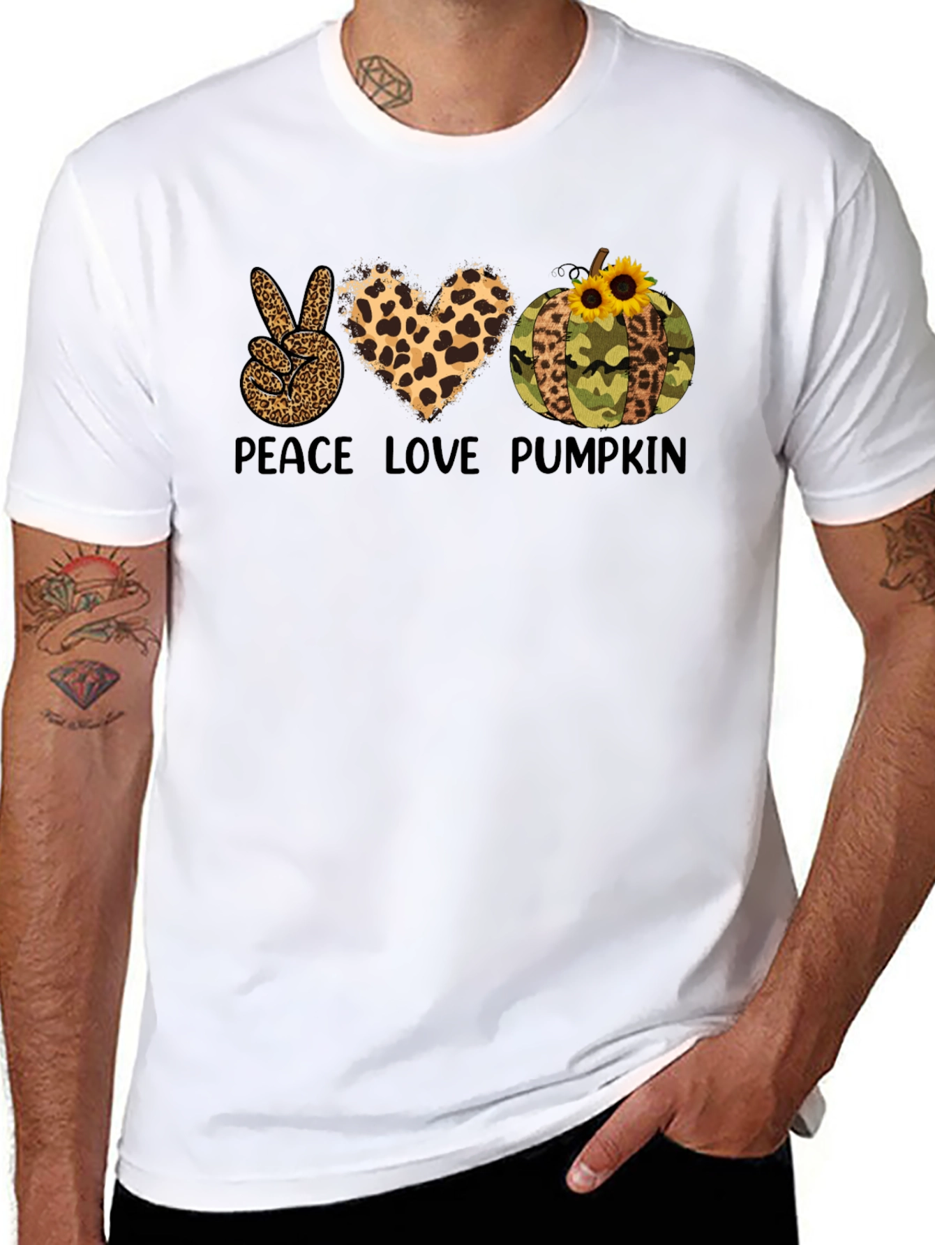 Peace Love Pumpkin Leopard Print T-Shirt