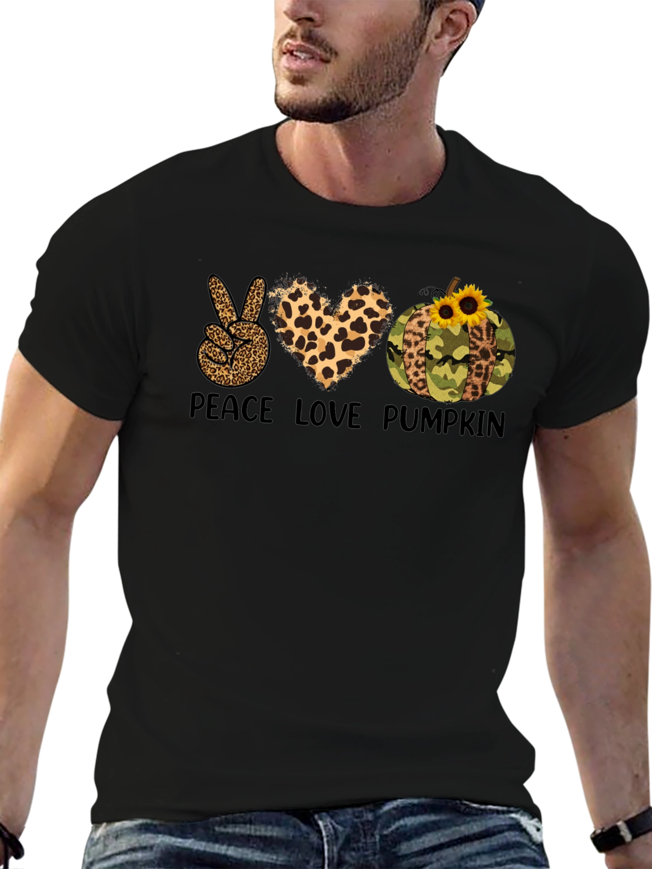 Peace Love Pumpkin Leopard Print T-Shirt