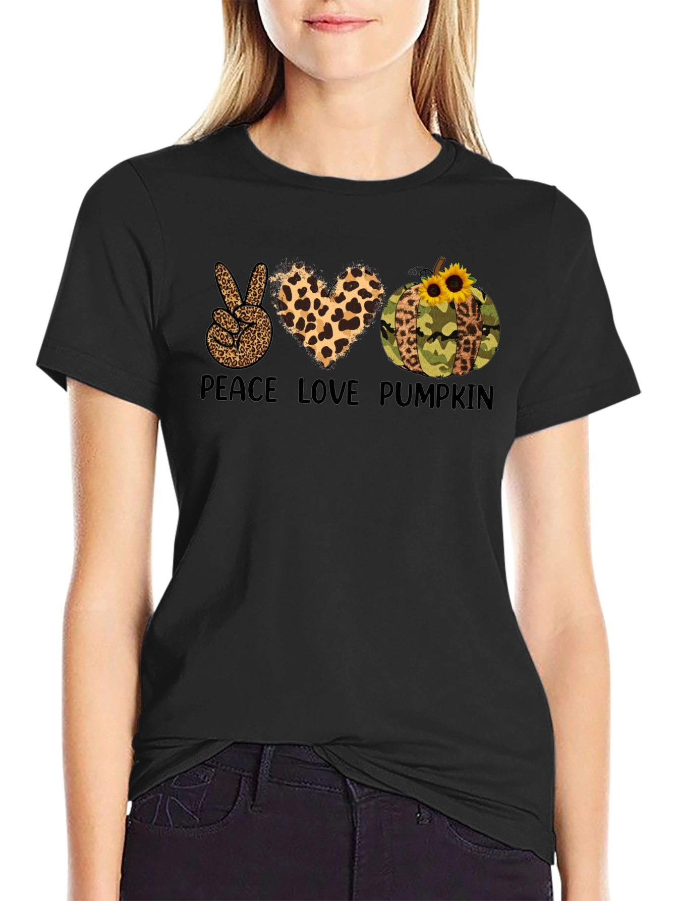 Peace Love Pumpkin Leopard Print T-Shirt