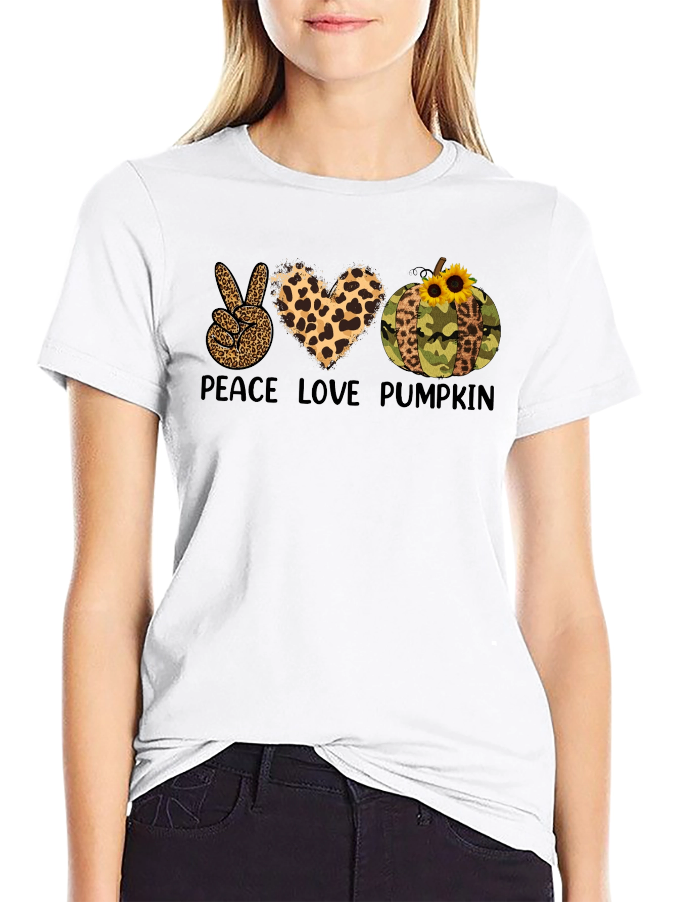 Peace Love Pumpkin Leopard Print T-Shirt