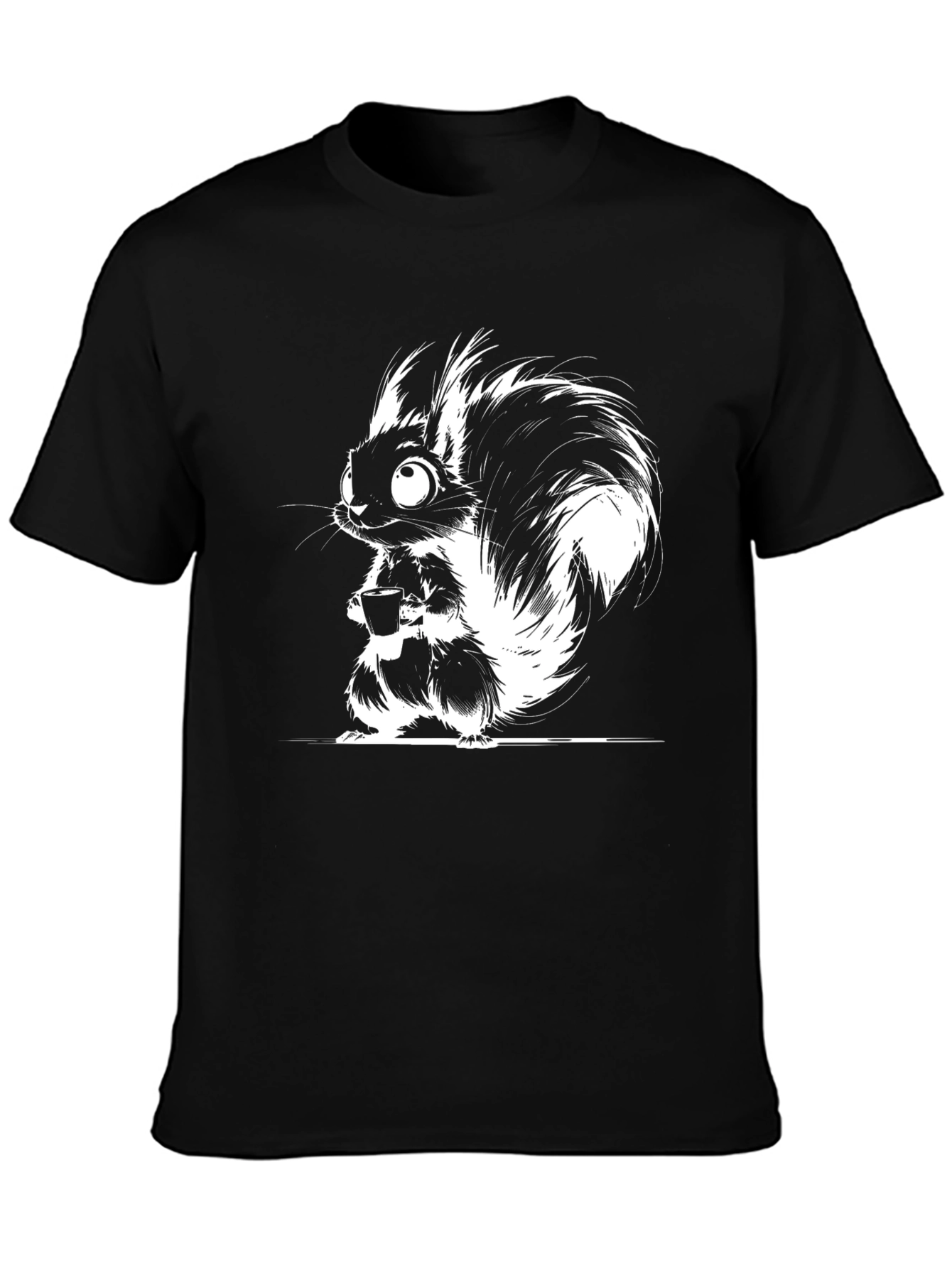 Whimsical Squirrel Graphic Tee - Black