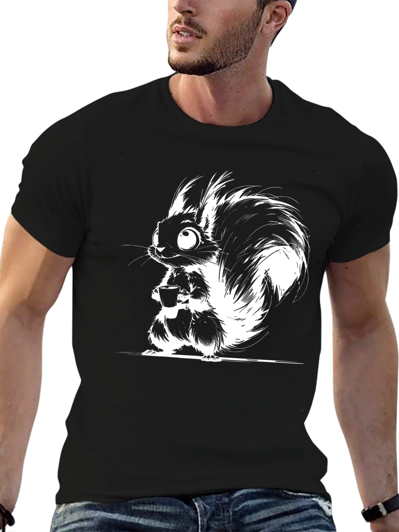 Whimsical Squirrel Graphic Tee - Black