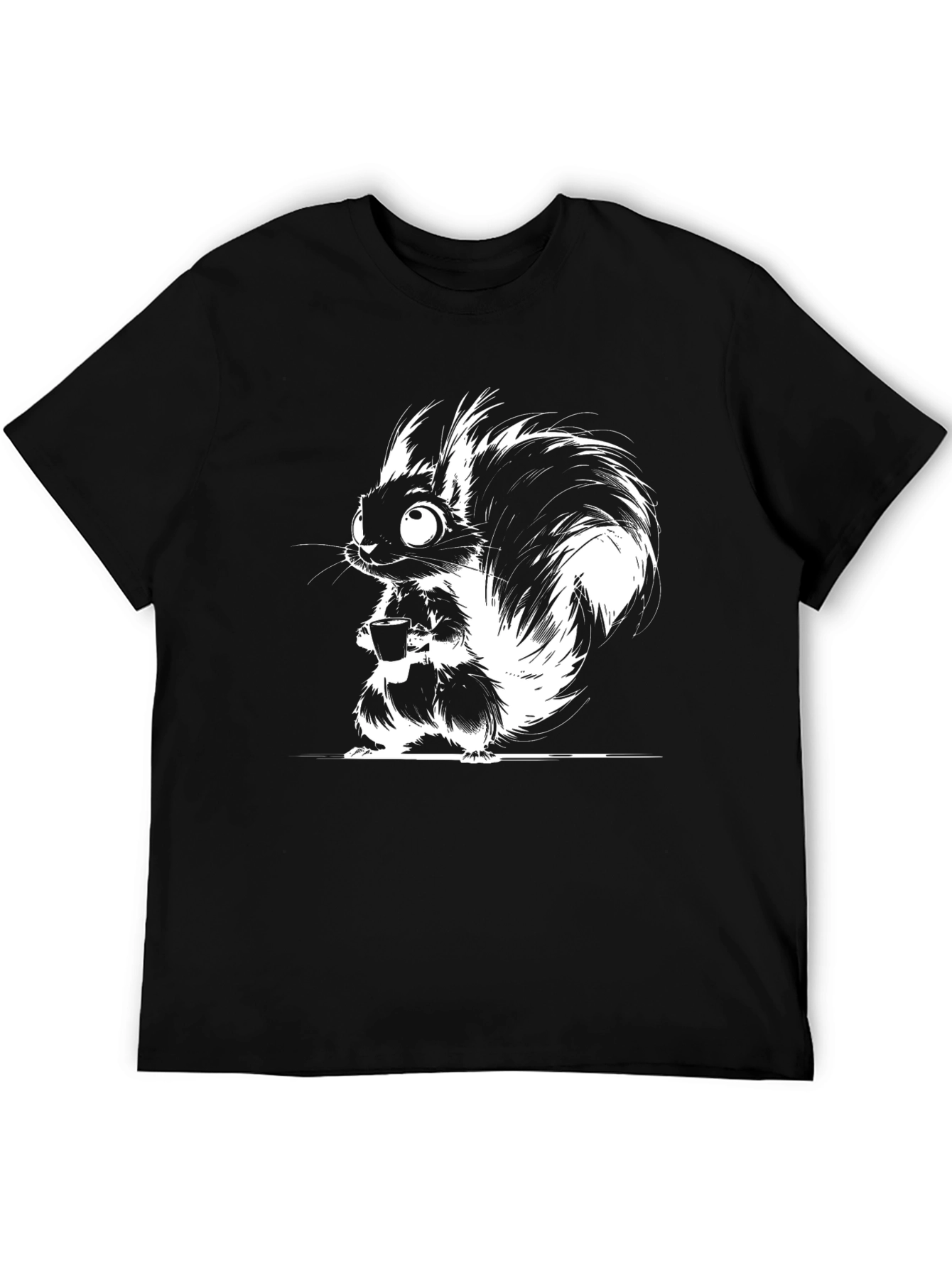 Whimsical Squirrel Graphic Tee - Black
