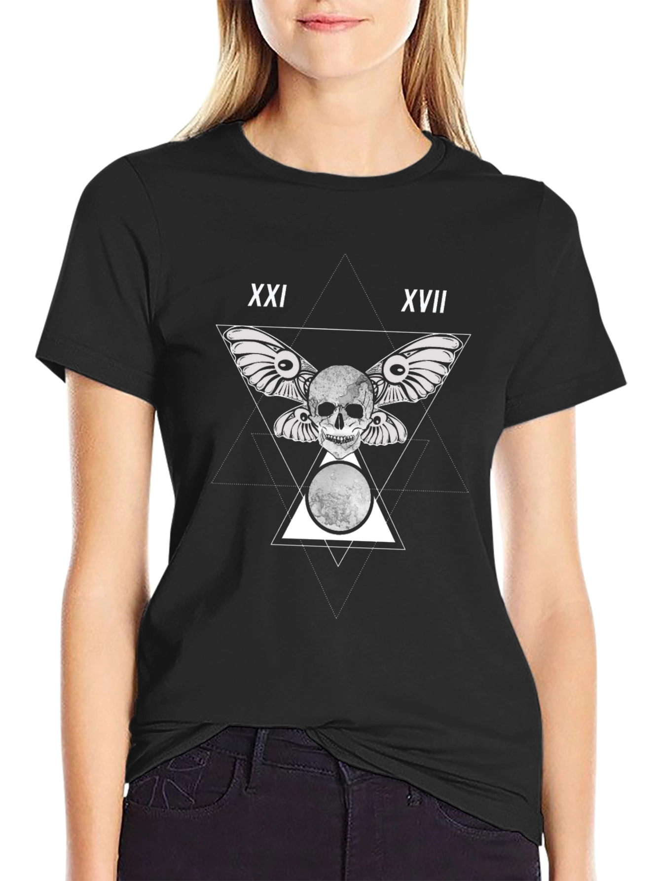 Skull & Moon Graphic Print Black T-Shirt