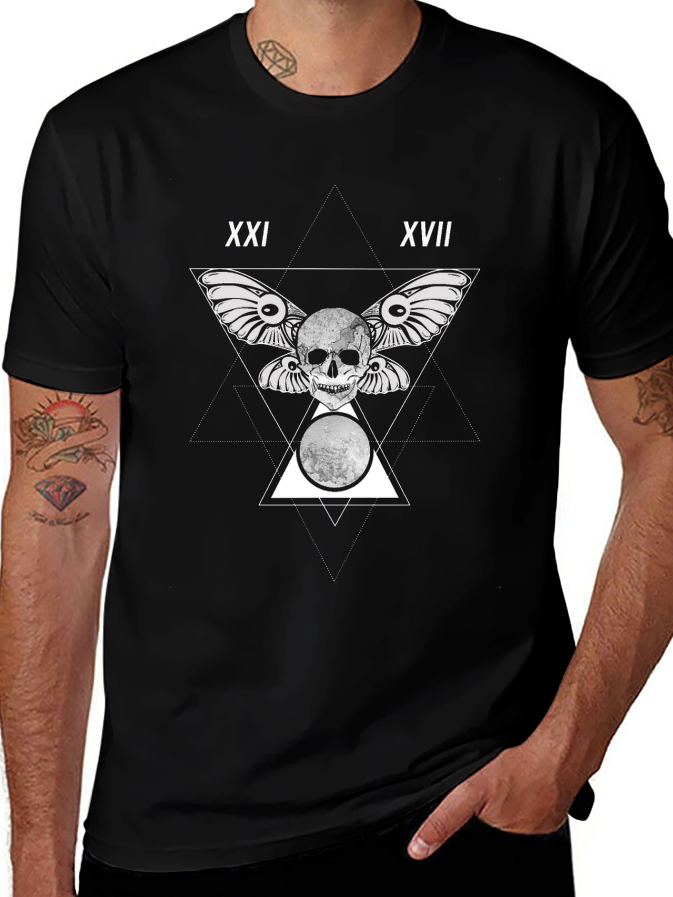 Skull & Moon Graphic Print Black T-Shirt