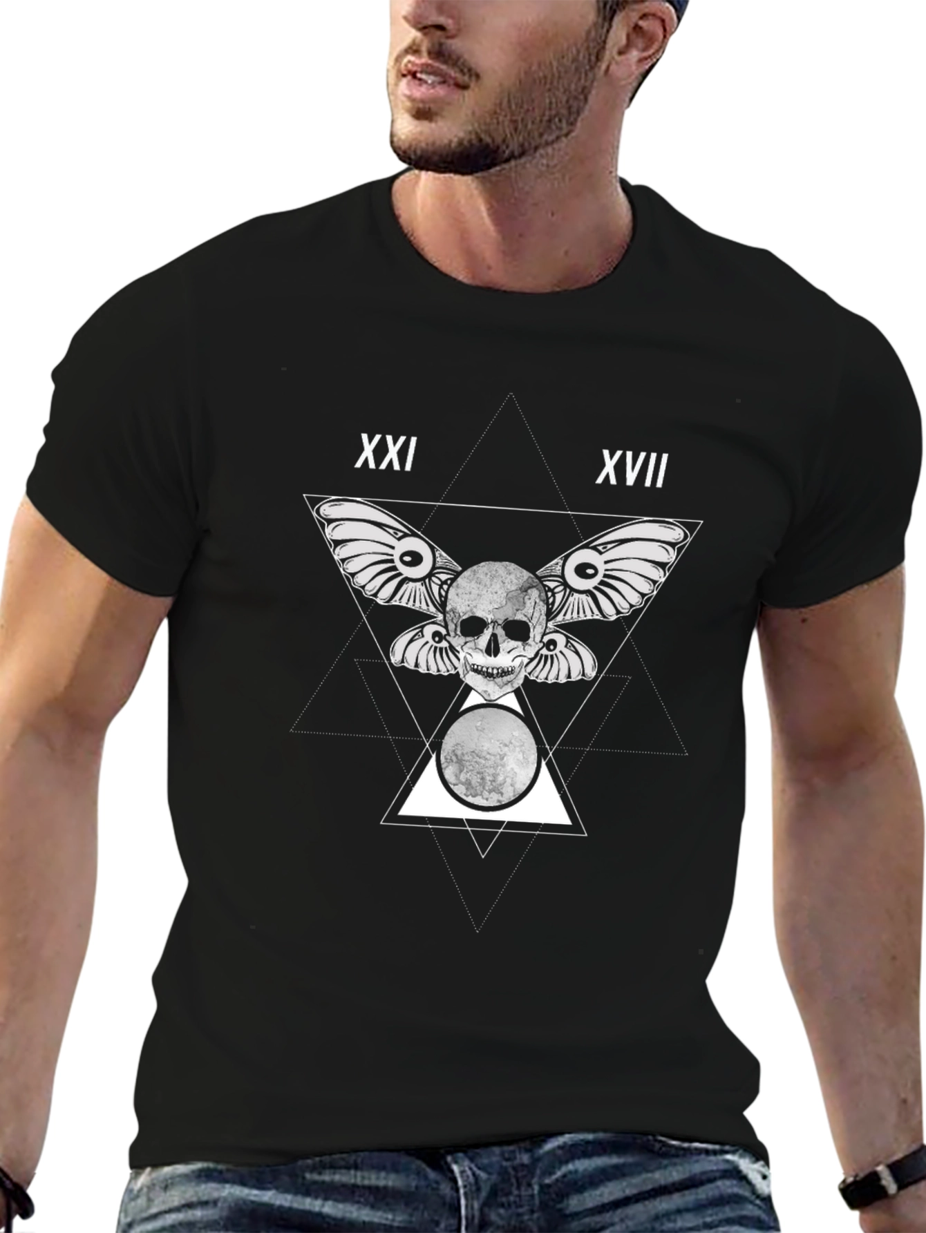 Skull & Moon Graphic Print Black T-Shirt