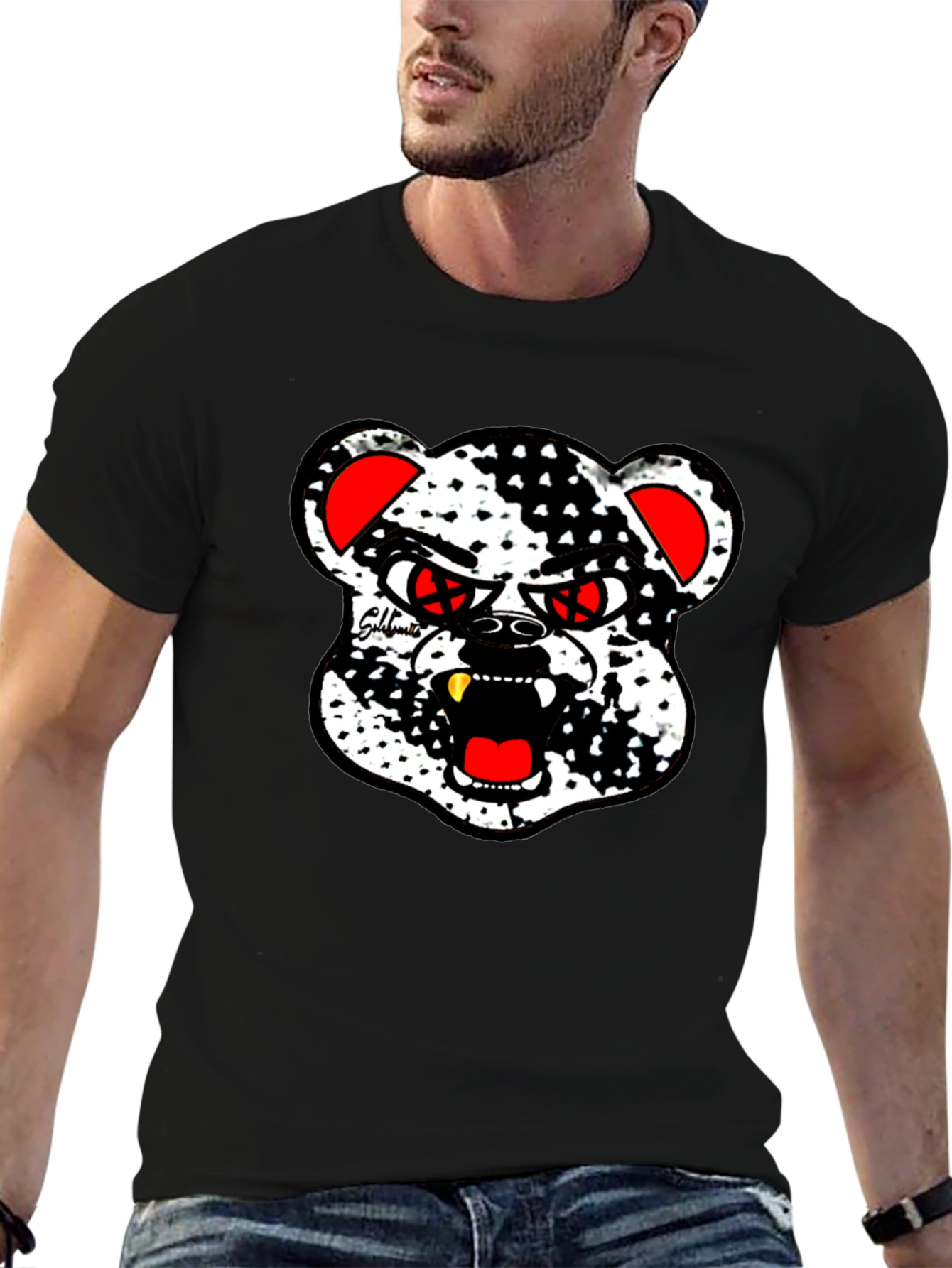 Edgy Bear Graphic Black T-Shirt