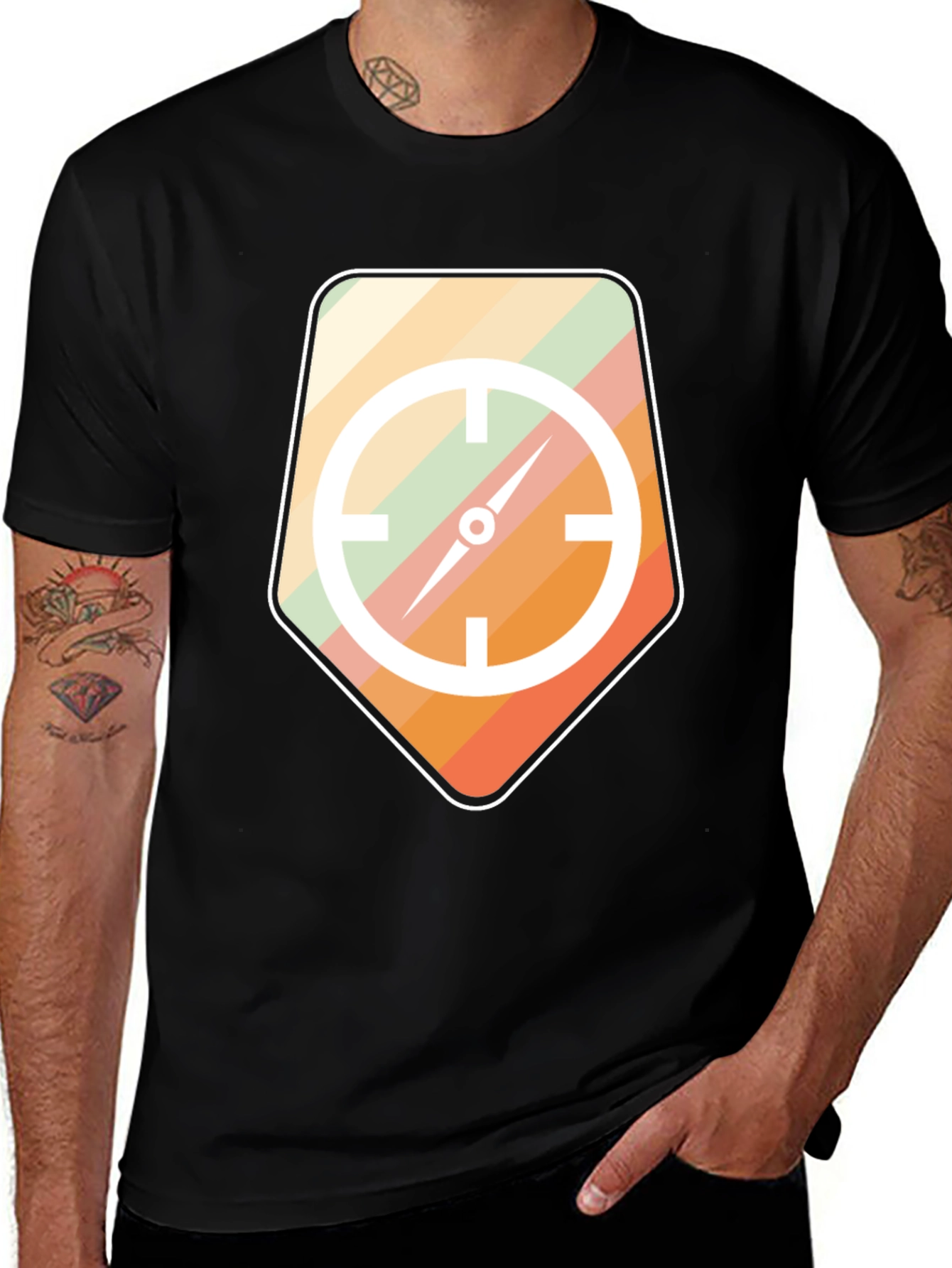 Retro Compass Graphic Tee - Mens Black T-Shirt
