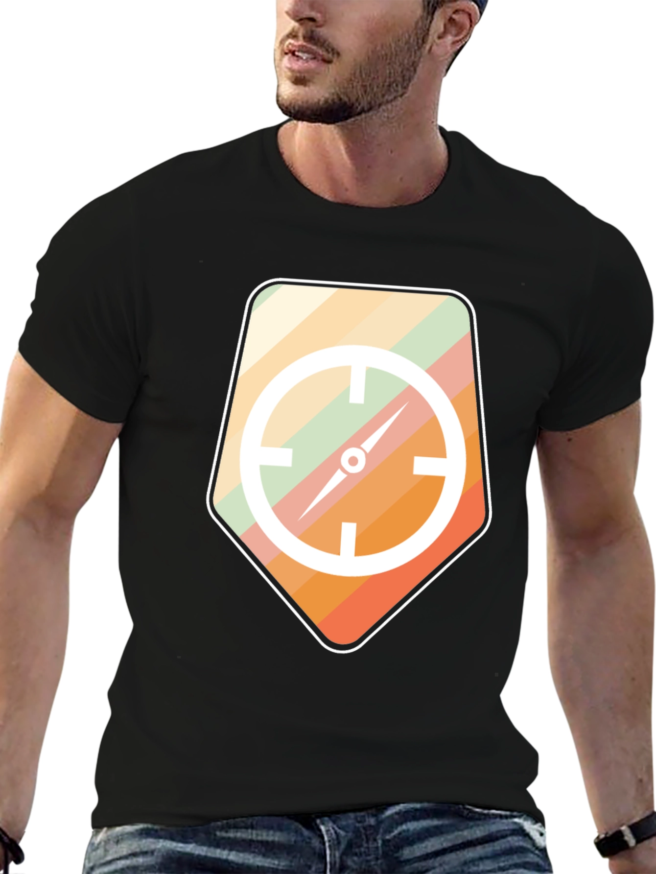 Retro Compass Graphic Tee - Mens Black T-Shirt