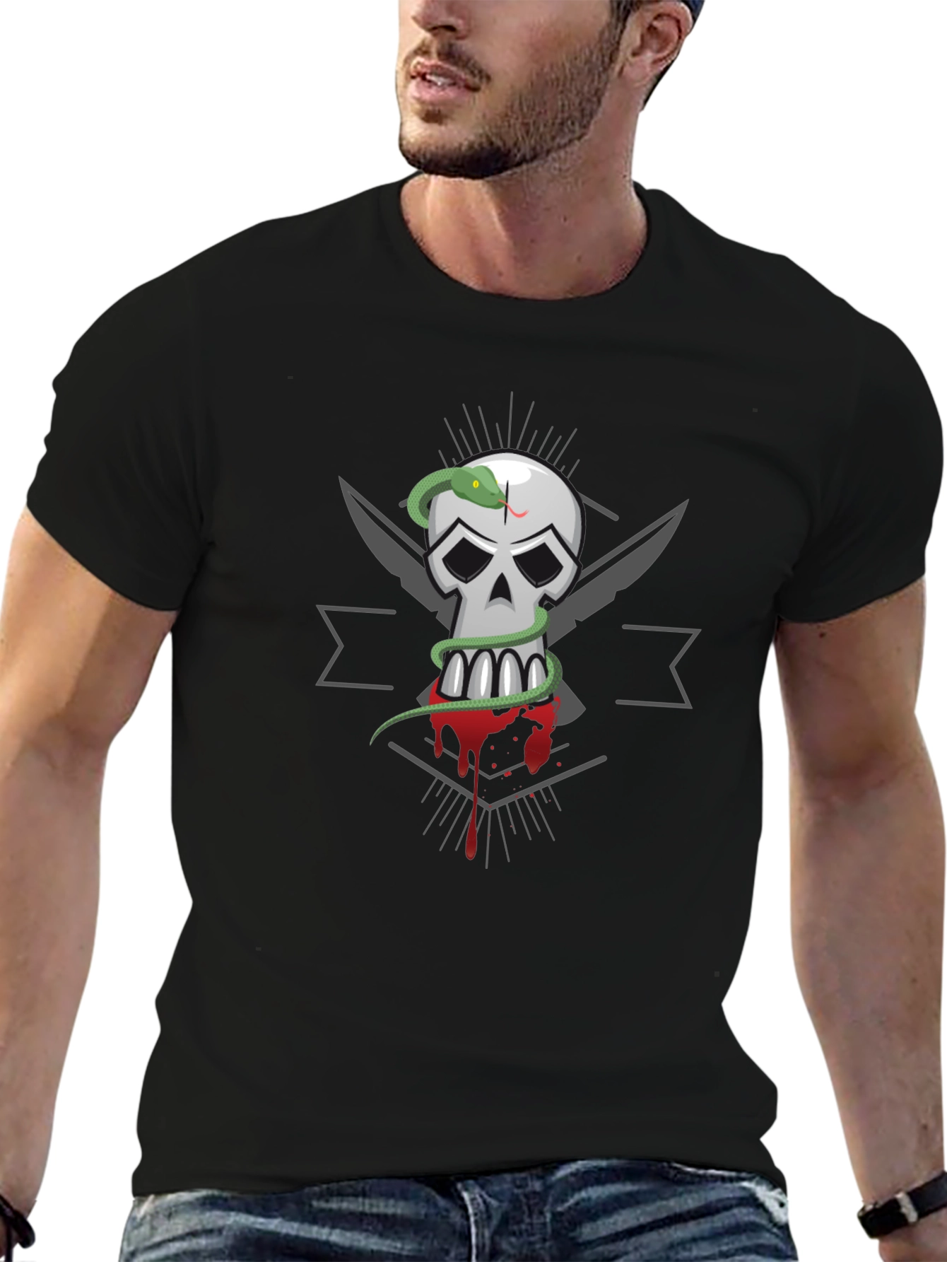 Skull & Snake Graphic Tee - Mens Black T-Shirt