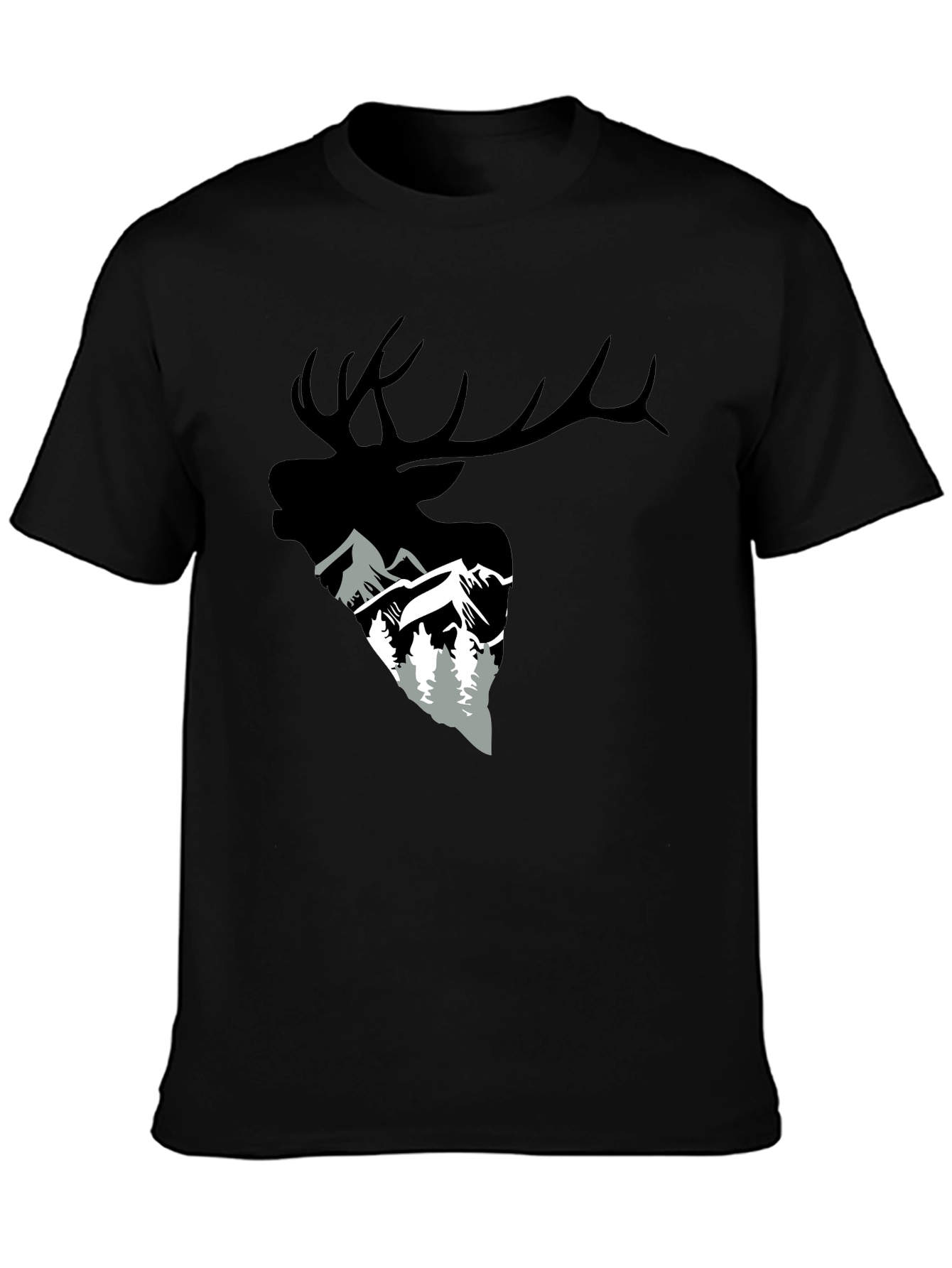 Elk and Mountain Graphic Tee - Black