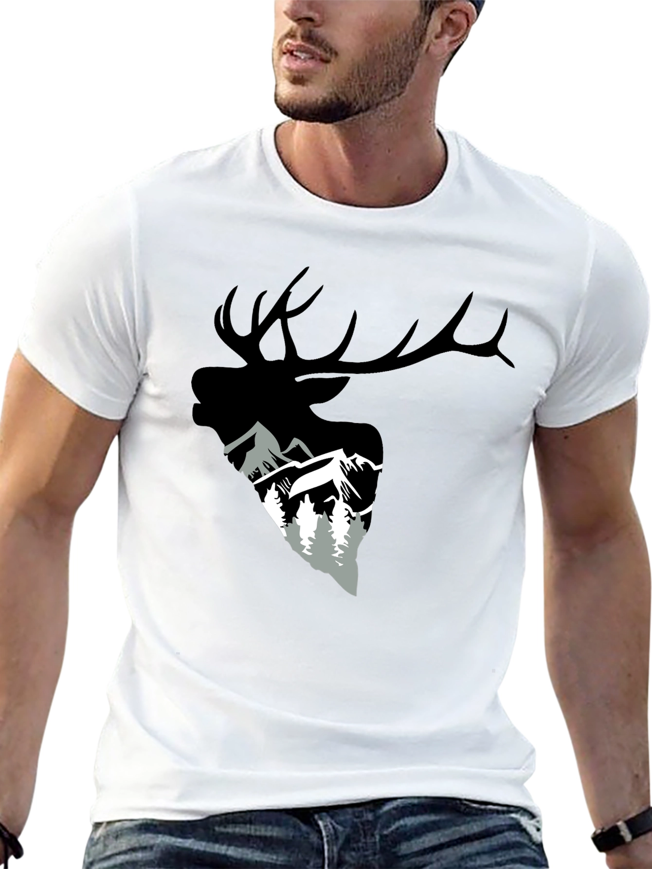Elk and Mountain Graphic Tee - Black