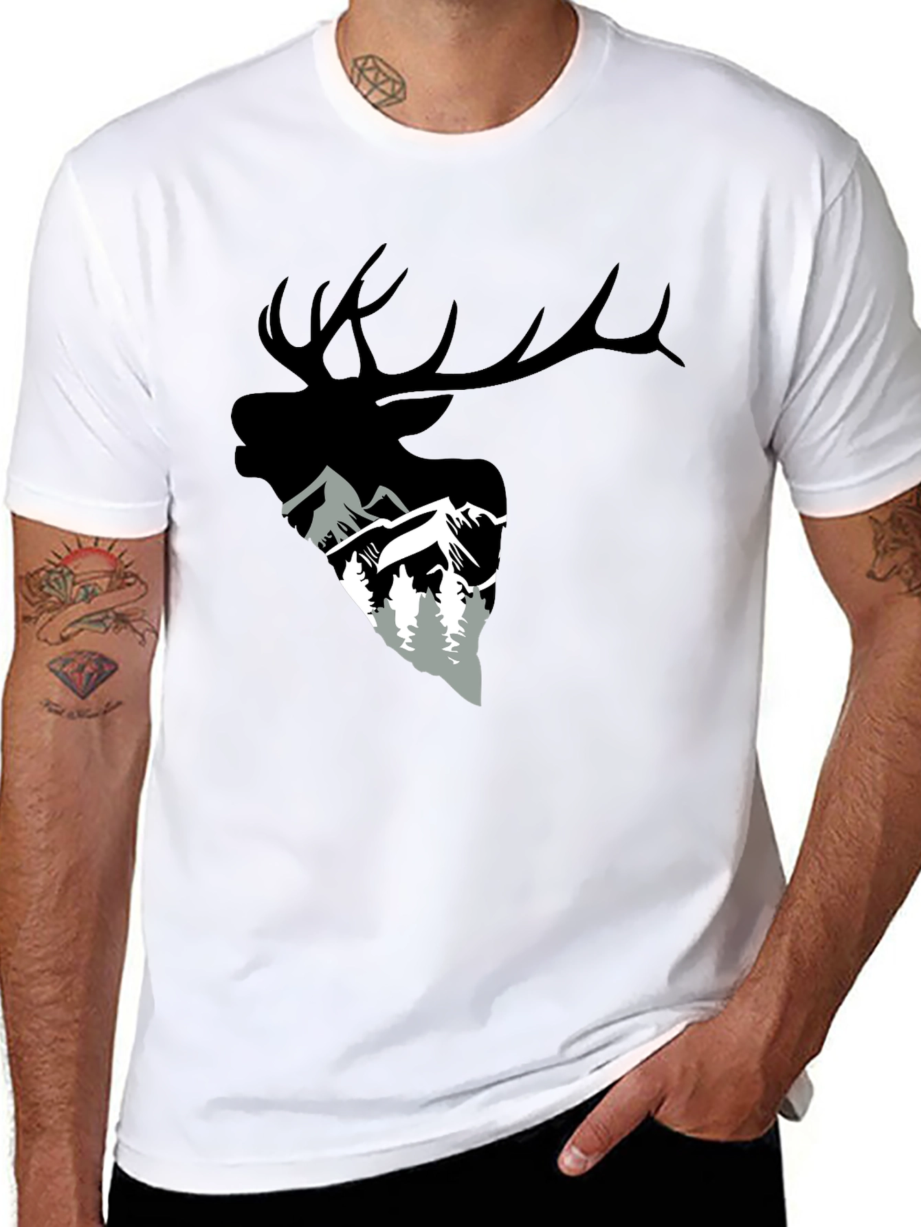 Elk and Mountain Graphic Tee - Black