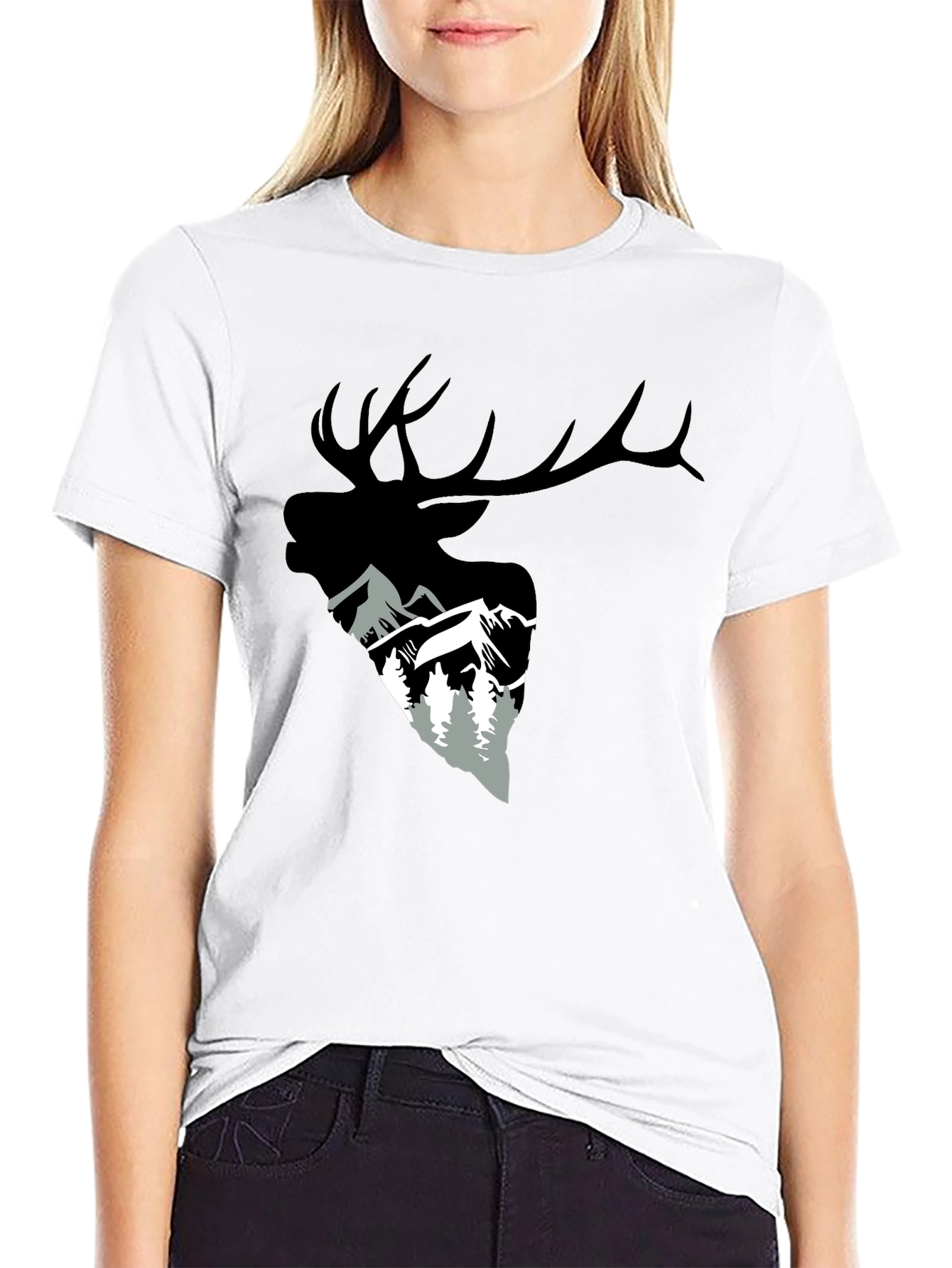 Elk and Mountain Graphic Tee - Black