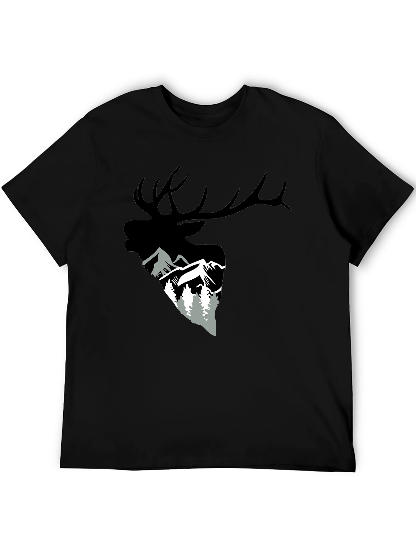 Elk and Mountain Graphic Tee - Black